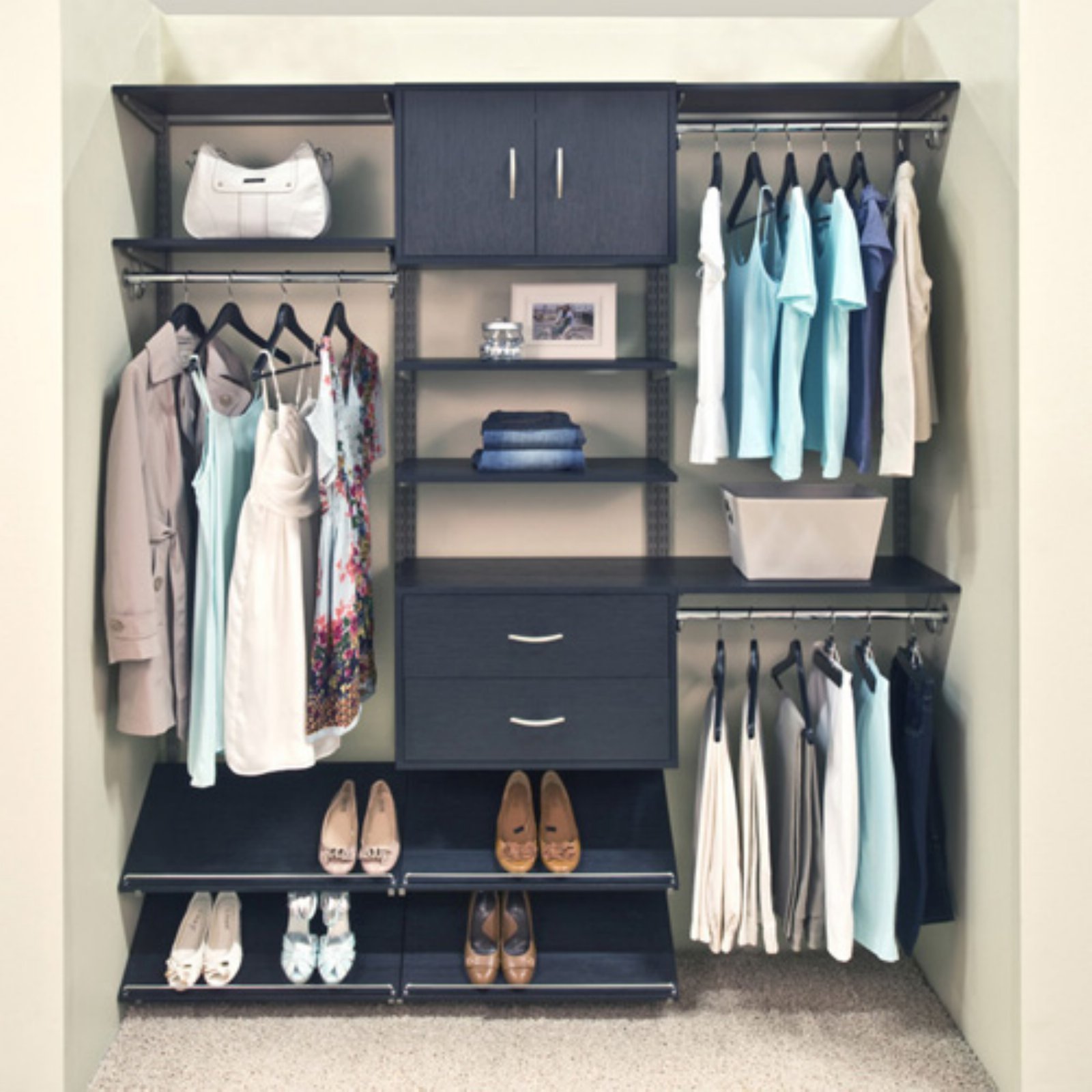 FreedomRail 2-Drawer OBox Organizer - Driftwood Finish | Closet Storage Solution for Bedroom, Bathroom & Office Organization