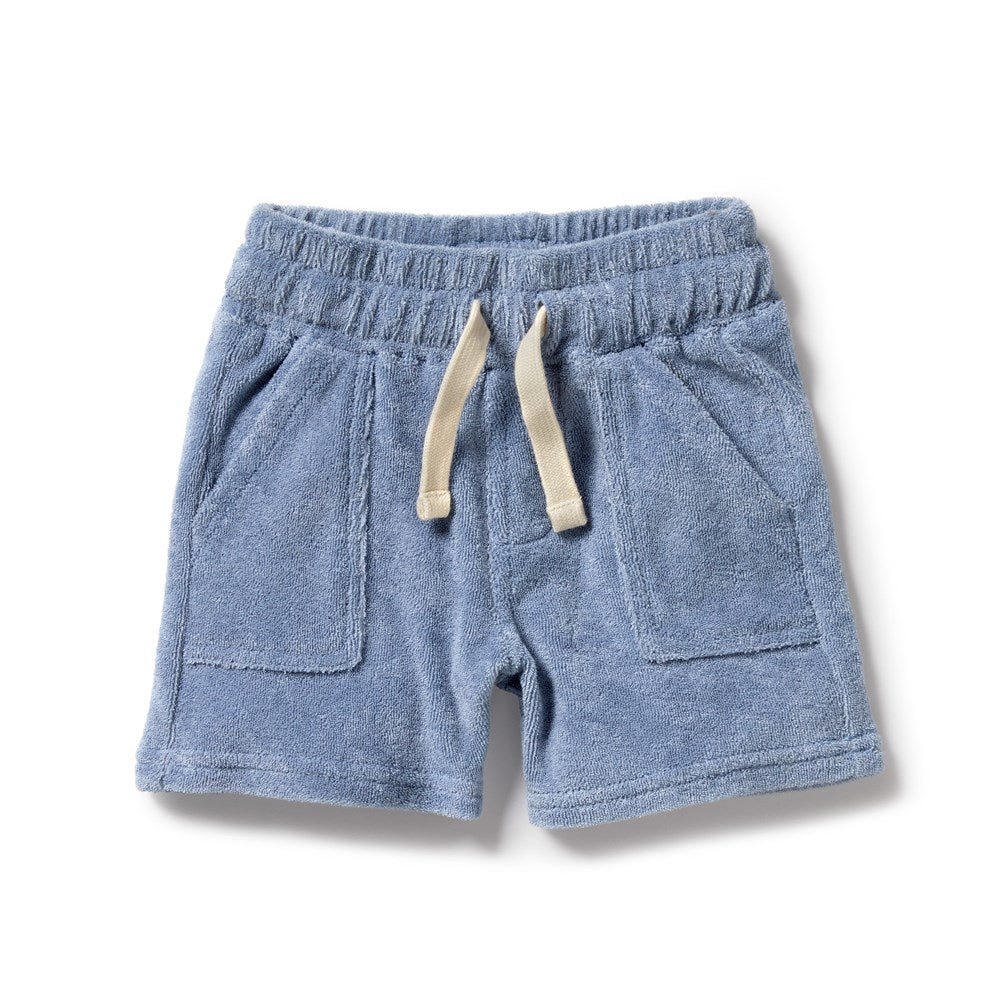 Organic Dusty Blue Terry Shorts for Women - Soft Cotton Lounge Shorts for Sleep, Yoga & Relaxation at Home