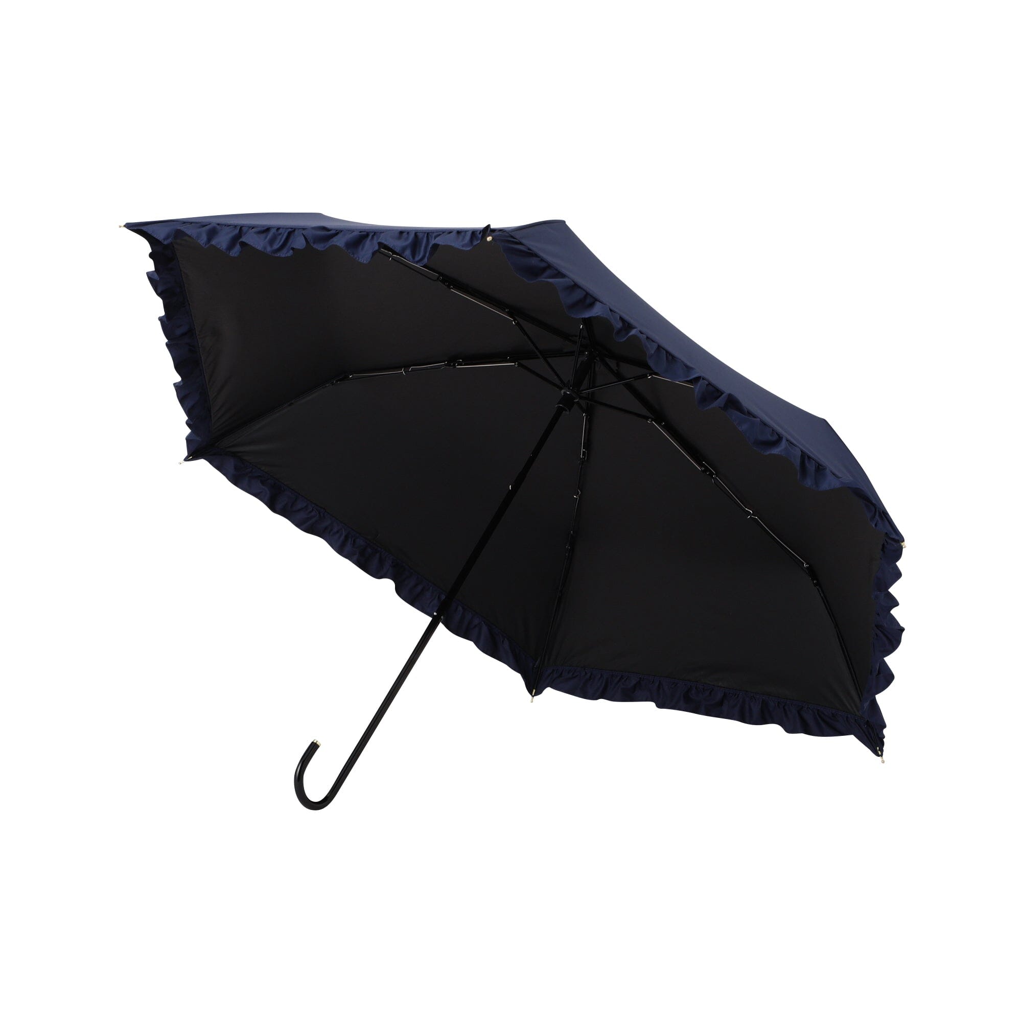 Classic Frill Folding Umbrella 50Cm Navy - Compact Travel Umbrella for Sun & Rain Protection - Perfect for Outdoor Activities, Commuting and Travel