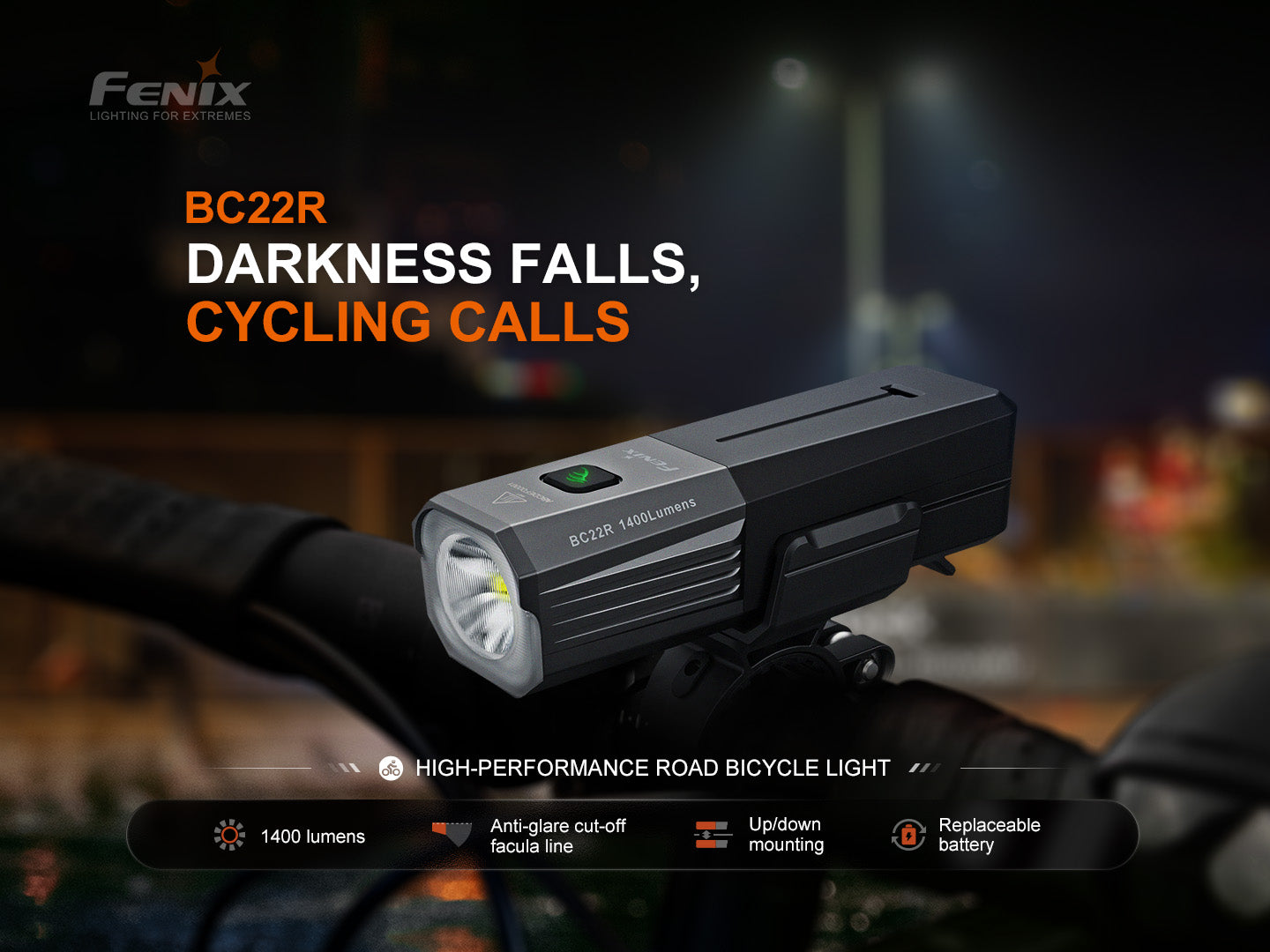 Fenix BC22R 1200 Lumen Rechargeable Bike Light for Road Cycling - High Performance Bicycle Headlight for Night Riding, Commuting & Safety