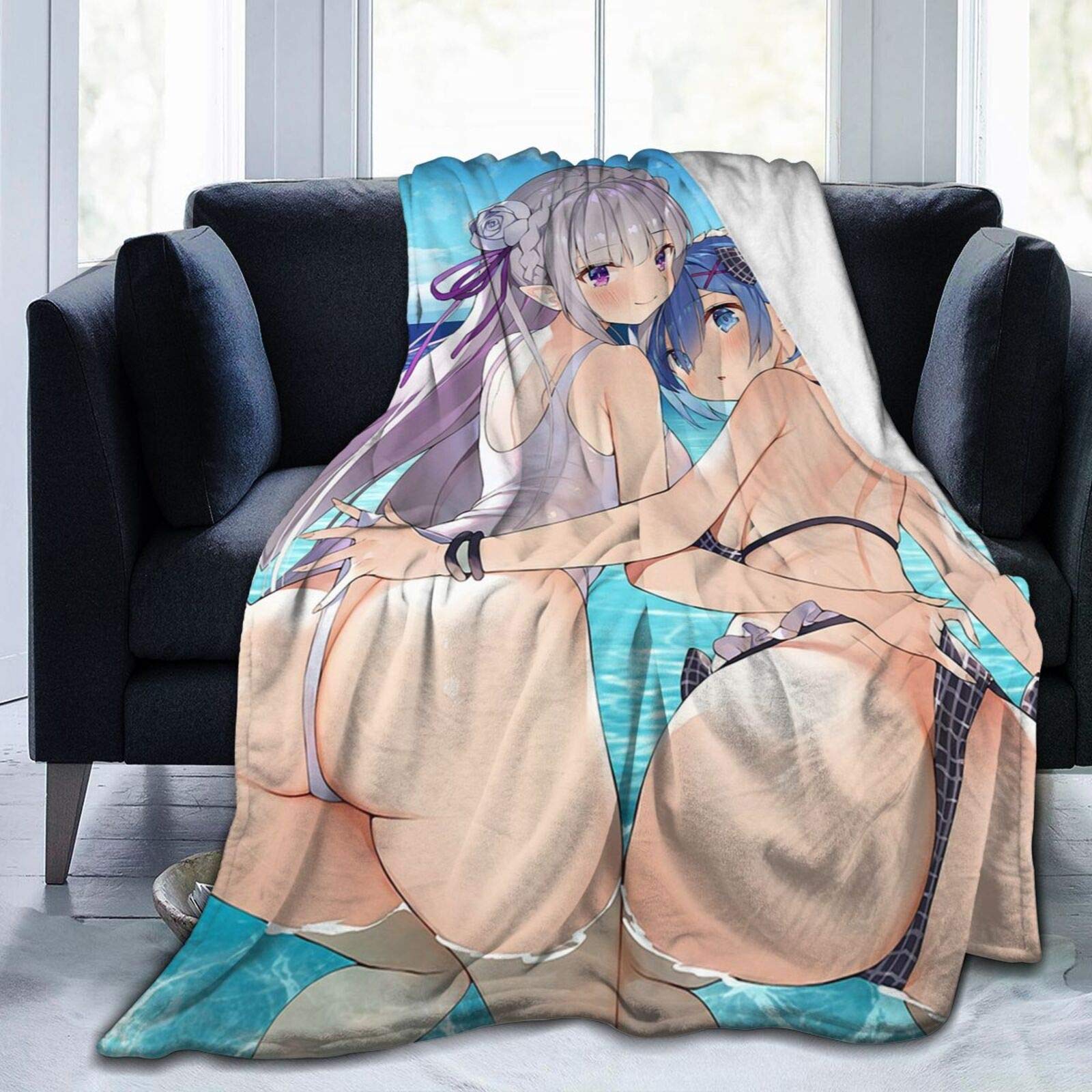 Re:Zero Starting Life in Another World Anime Throw Blanket - Ultra Soft Micro Fleece Blanket for Bed, Sofa & Travel - Lightweight Warm Blanket for Anime Fans, Teens & Adults - Perfect for Cosplay, Gift Giving & Home Decor