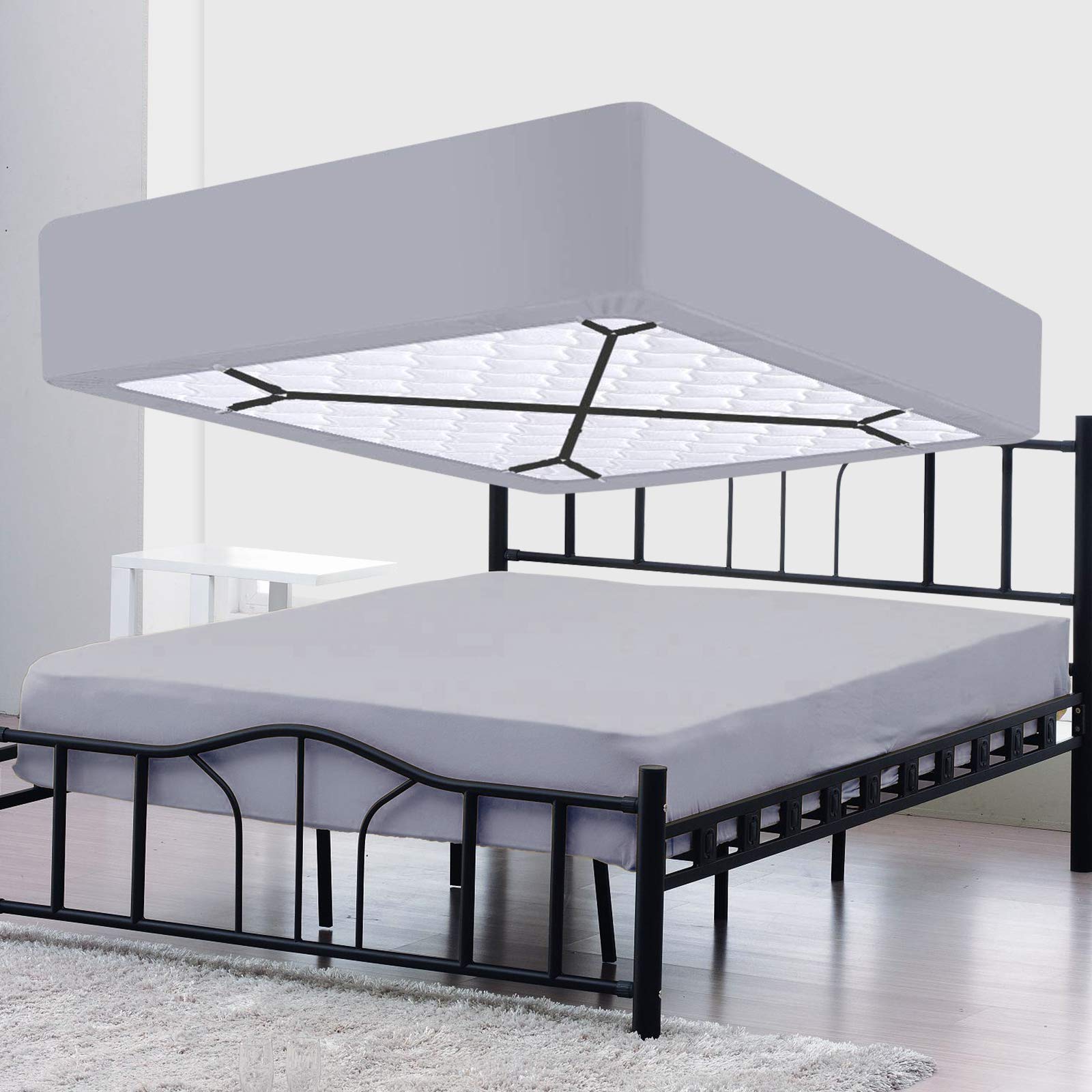 ACEDÉCOR Sheet Straps - Fitted Sheet Clips Under Mattress for Twin, Full, Queen & King Size Beds - Secure Bed Sheet Holders (Black) | Perfect for Deep Pocket Sheets, Adjustable Beds & Preventing Wrinkles While Sleeping
