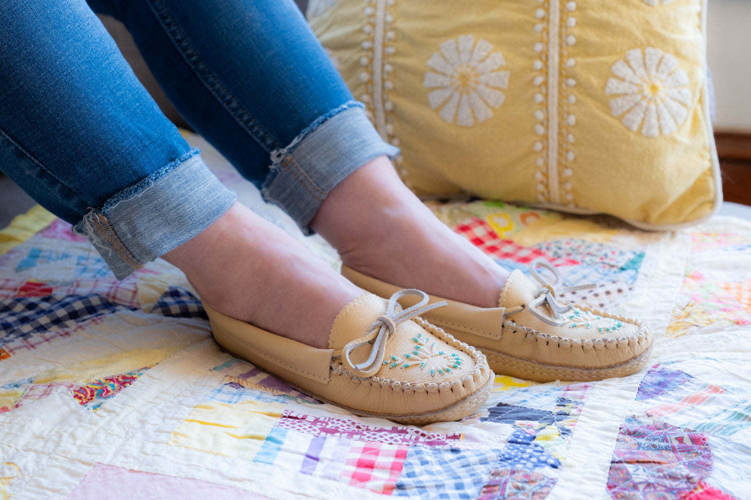 Women's Soft Sole Moose Hide Leather Moccasins - Comfortable Indoor/Outdoor Slippers for Home, Office & Travel