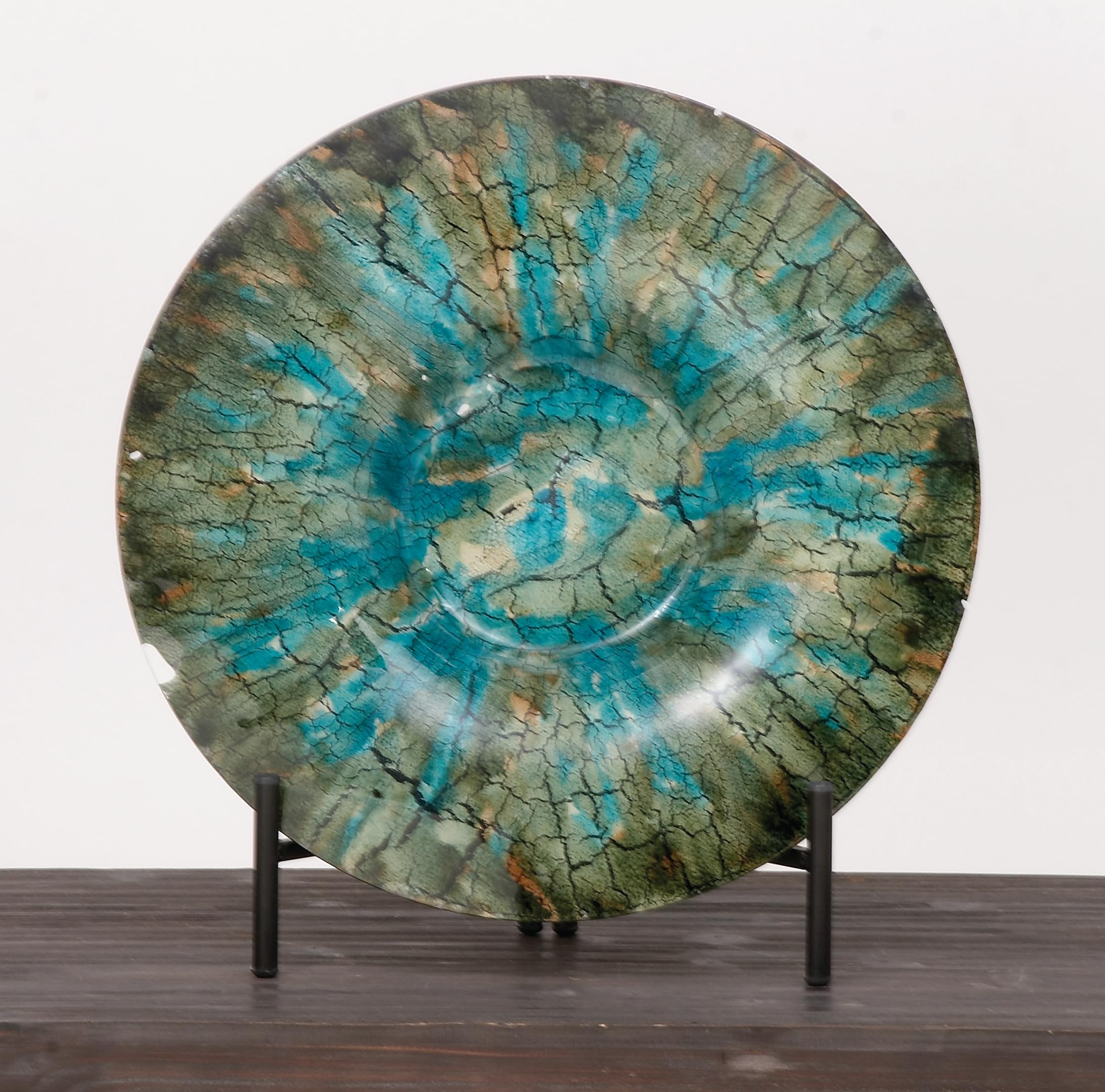 Stylish Shades of Green Decorative Glass Charger Plate with Stand - Elegant Table Setting for Dinner Parties, Weddings & Home Decor | Small Size