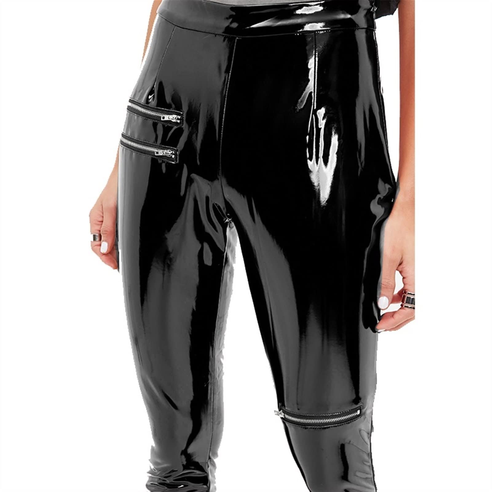 Women's Plus Size Latex Zip Punk Pants - High Waist Patent Leather PU Leggings | Sexy Slim Fit Pencil Trousers for Casual Wear & Gothic Fashion | Perfect for Nightclubs, Concerts and Edgy Street Style
