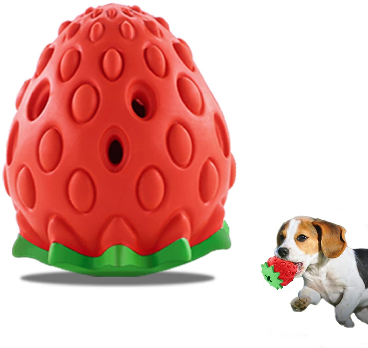 Fastsun Durable Rubber Chew Toy for Dogs - Bite-Resistant Chewing Ball with Fruit Shapes (Strawberry & Pitaya) - Teeth Cleaning & Molar Exercise - Perfect for Aggressive Chewers & Puppy Teething Relief - Indoor & Outdoor Play