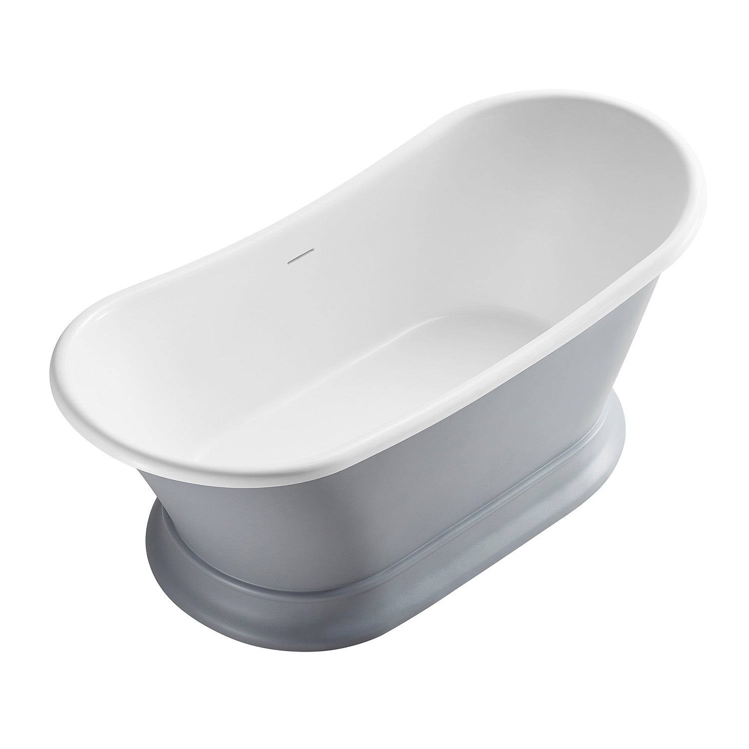 Arcticstone 68 Inch Solid Surface Oval Double Slipper Pedestal Bathtub - Matte Gray/Glossy White Freestanding Soaking Tub with Drain (No Faucet Holes) | Perfect for Luxury Bathrooms, Spa Retreats & Master Suite Relaxation