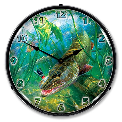 Mark Susinno In The Thick Of It Muskie Lighted Wall Clock - Perfect for Home, Office, and Fishing Enthusiast Decor