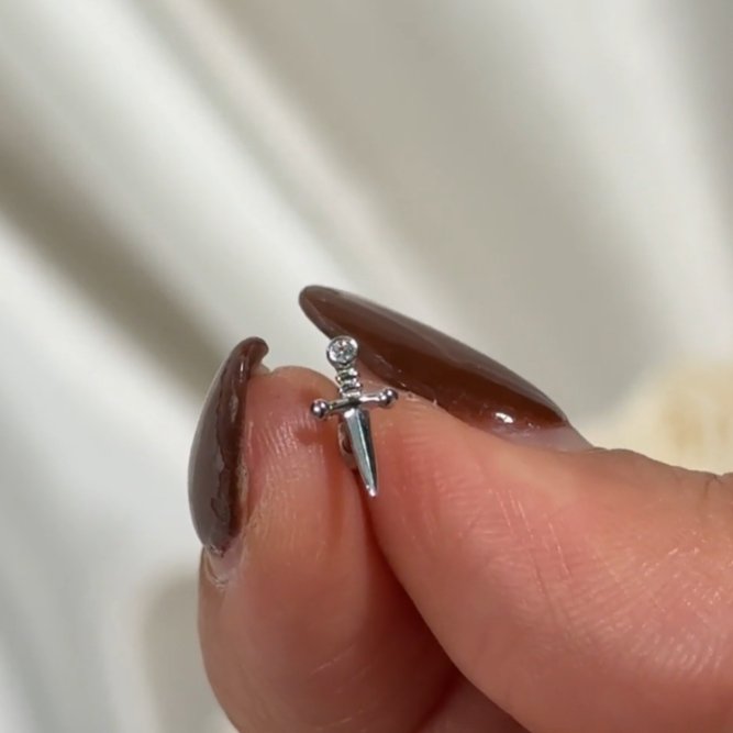 14k White Gold Dagger Flat Back Stud Earrings - Perfect for Gothic, Punk, and Alternative Fashion Styles