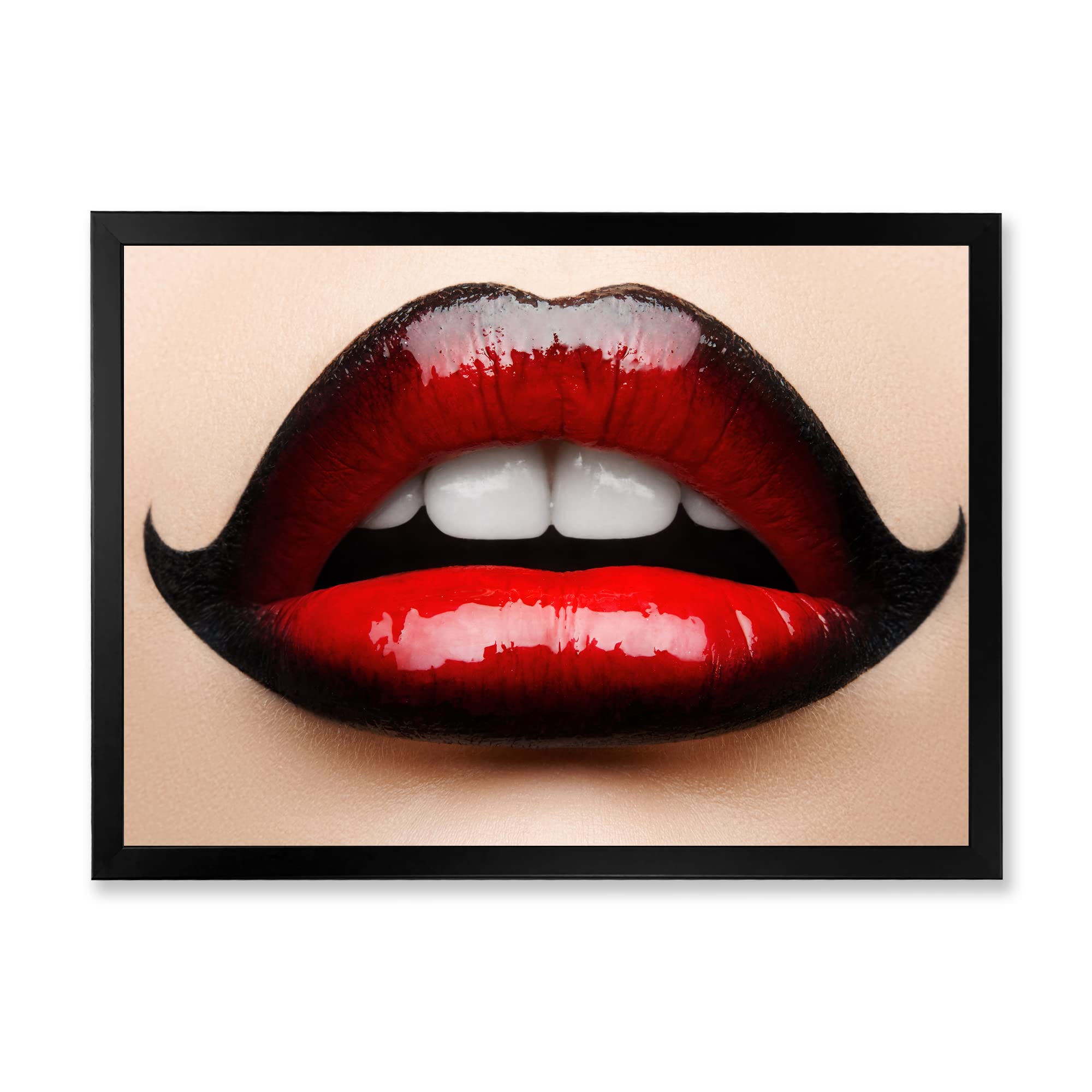 DesignQ Modern Framed Wall Art - Red & Black Lipstick Female Lips Painting - Perfect for Living Room, Bedroom, Office Decor