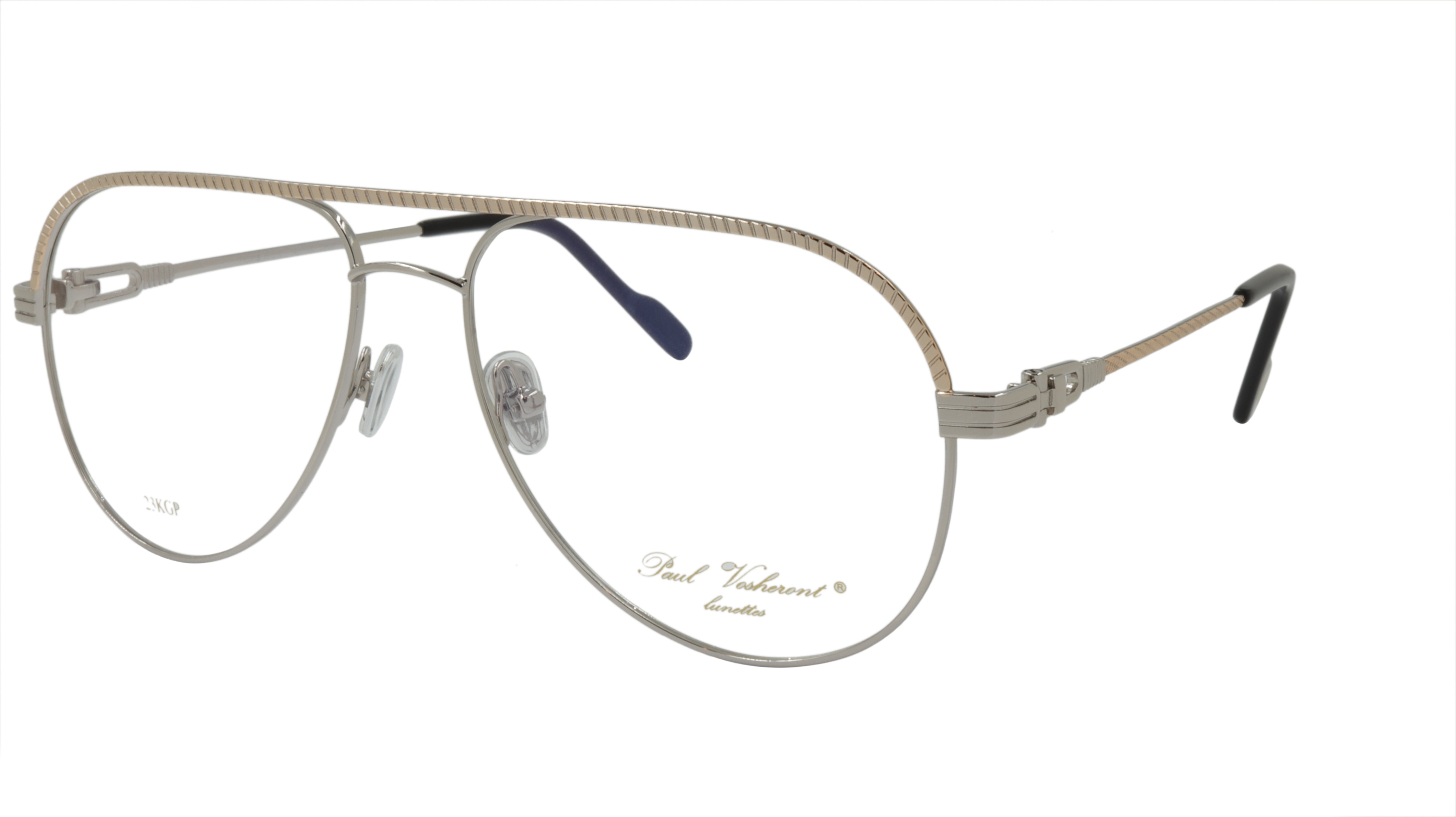 Paul Vosheront PV395 C2 Aviator Style Gold & Silver Acetate Optical Frames - Classic Retro Sunglasses for Men & Women, Perfect for Driving, Travel, and Fashion Accessories