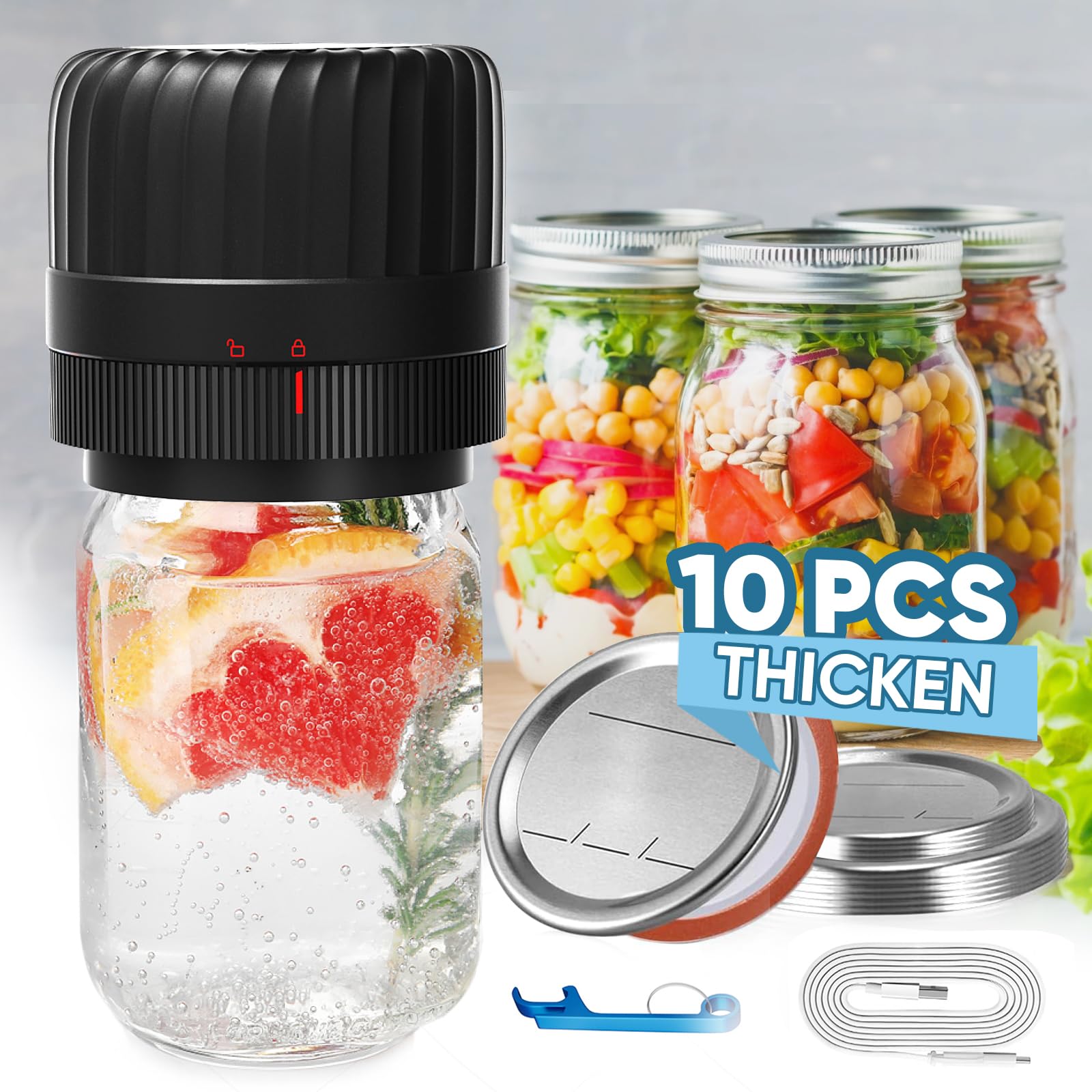 Electric Mason Jar Vacuum Sealer Kit - Wide & Regular Mouth Jar Sealer for Food Preservation | Airtight Canning Storage Solution for Kitchen, Pantry & Meal Prep