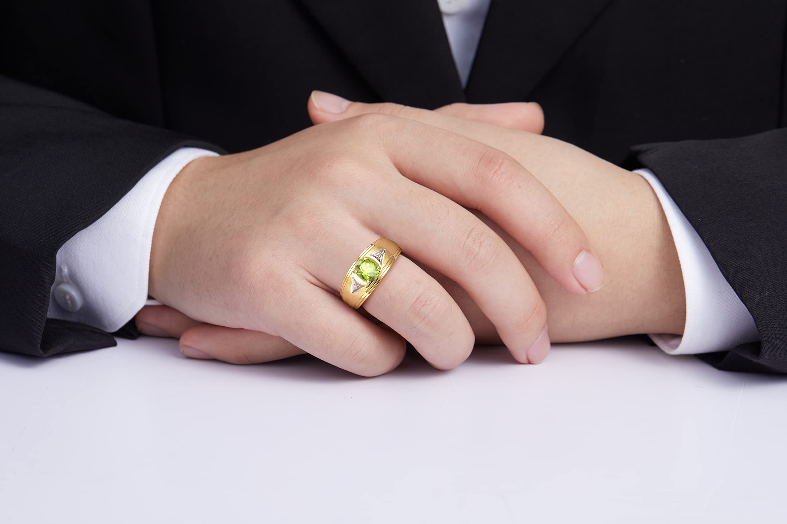 Rylos Men's Classic 8X6MM Oval Gemstone & Diamond Ring - Yellow Gold Plated Silver Birthstone Rings for Men (Sizes 8-13) | Perfect for Weddings, Anniversaries & Special Occasions