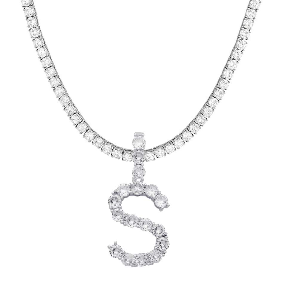 Custom Name Initial Necklace for Women & Men - Sterling Silver Tennis Chain with Bling CZ Stones | Personalized Letter Necklace Jewelry Gift for Birthday, Anniversary & Valentine's Day