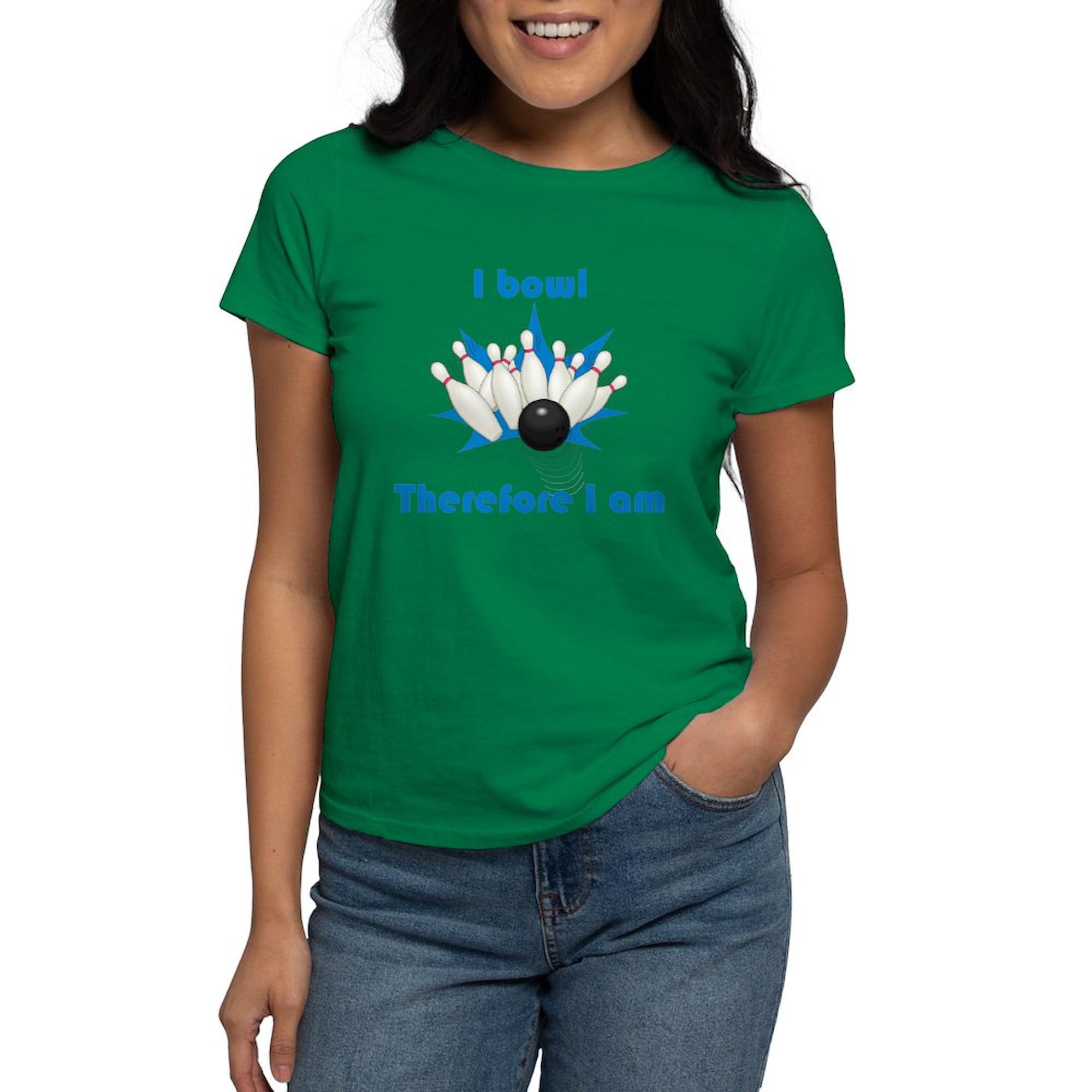 CafePress 'I Bowl Therefore I Am' Women's Dark Cotton T-Shirt - Comfortable & Stylish for Bowling, Casual Wear & Everyday Outfits