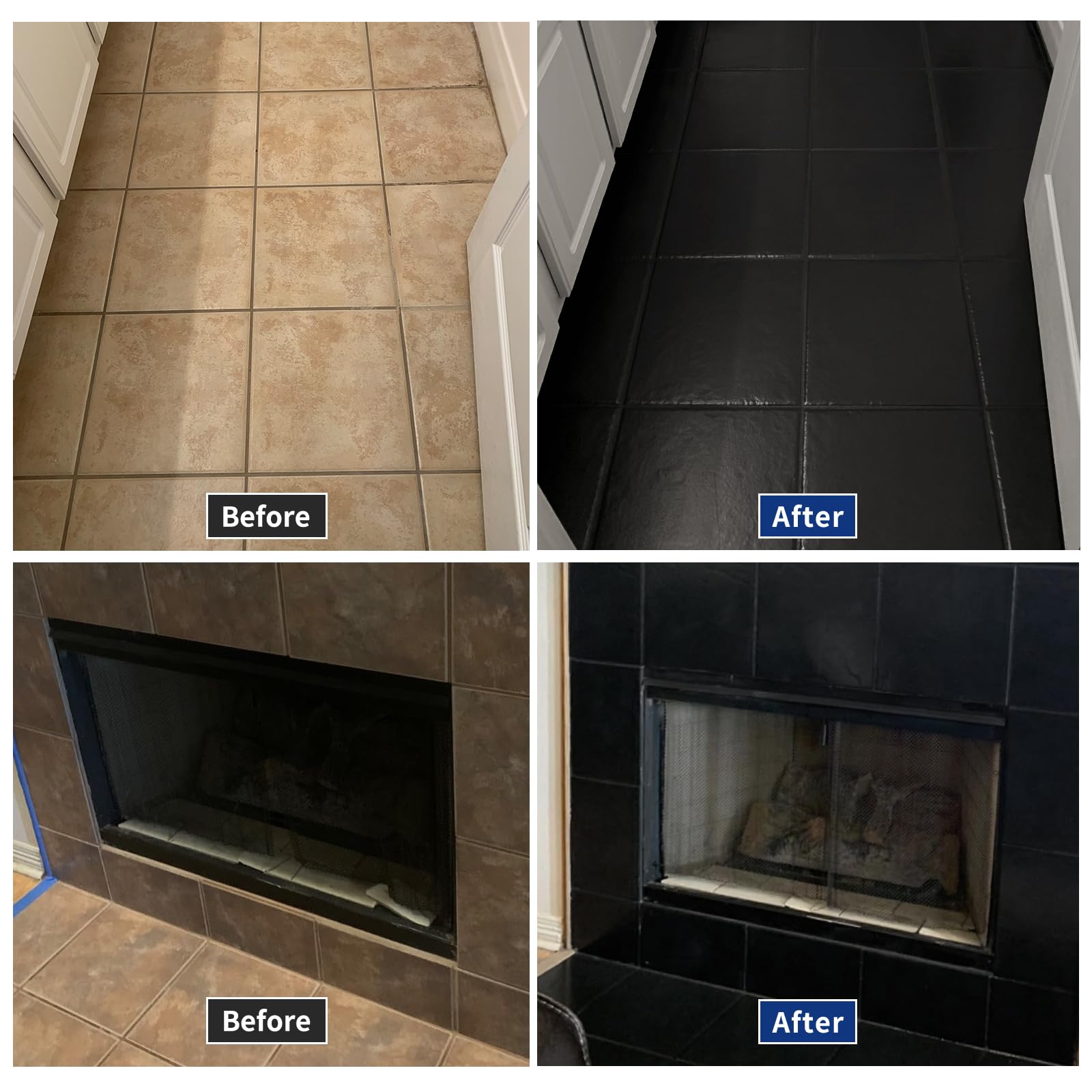 Water-Based Tile Paint & Refinishing Kit - 32 Fl Oz Covers 50-55 Sq Ft - Bathtub, Bathroom Wall, Countertop, Sink Resurfacing Paint - Low Odor, Non-Toxic, Waterproof - Easy to Use - Black | Perfect for Kitchen, Bathroom & Home Renovation Projects