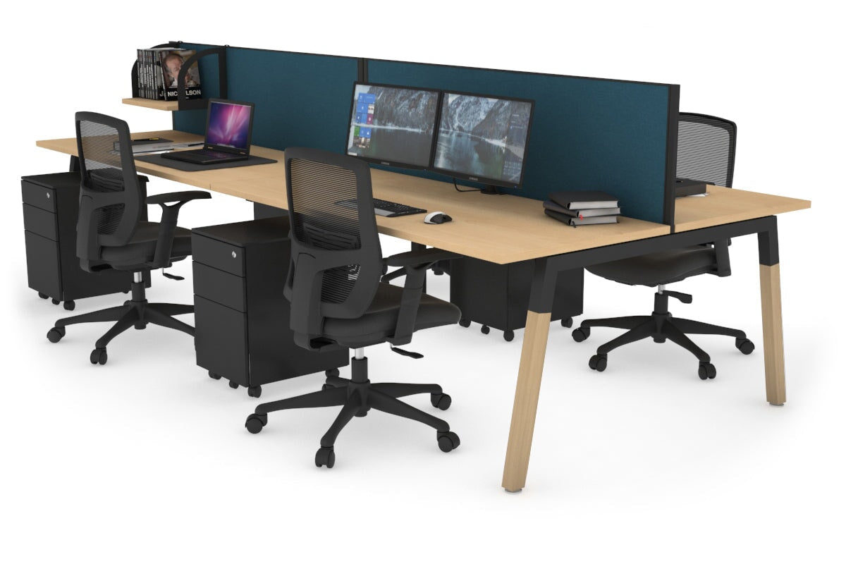 Quadro A Legs 4-Person Office Workstation with Wood Legs & Cross Beam [1800L x 700W] - Perfect for Collaborative Workspaces, Home Offices, and Modern Work Environments