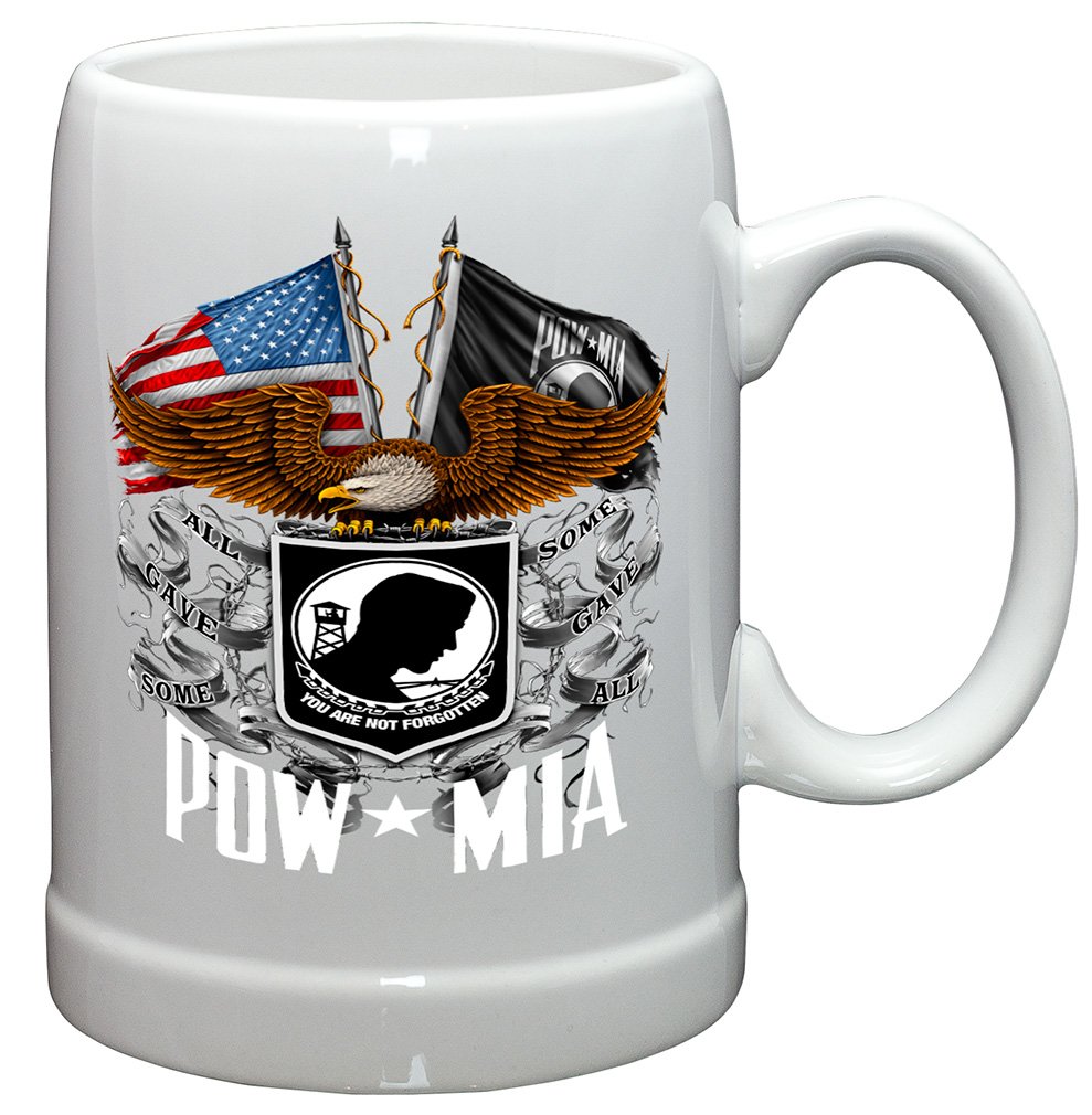 American Flag & Eagle POW Beer Glass Set - 24 Pack (20oz) Patriotic Stoneware Veterans Gifts for Men & Women - Perfect for Military Appreciation, BBQs & Home Decor