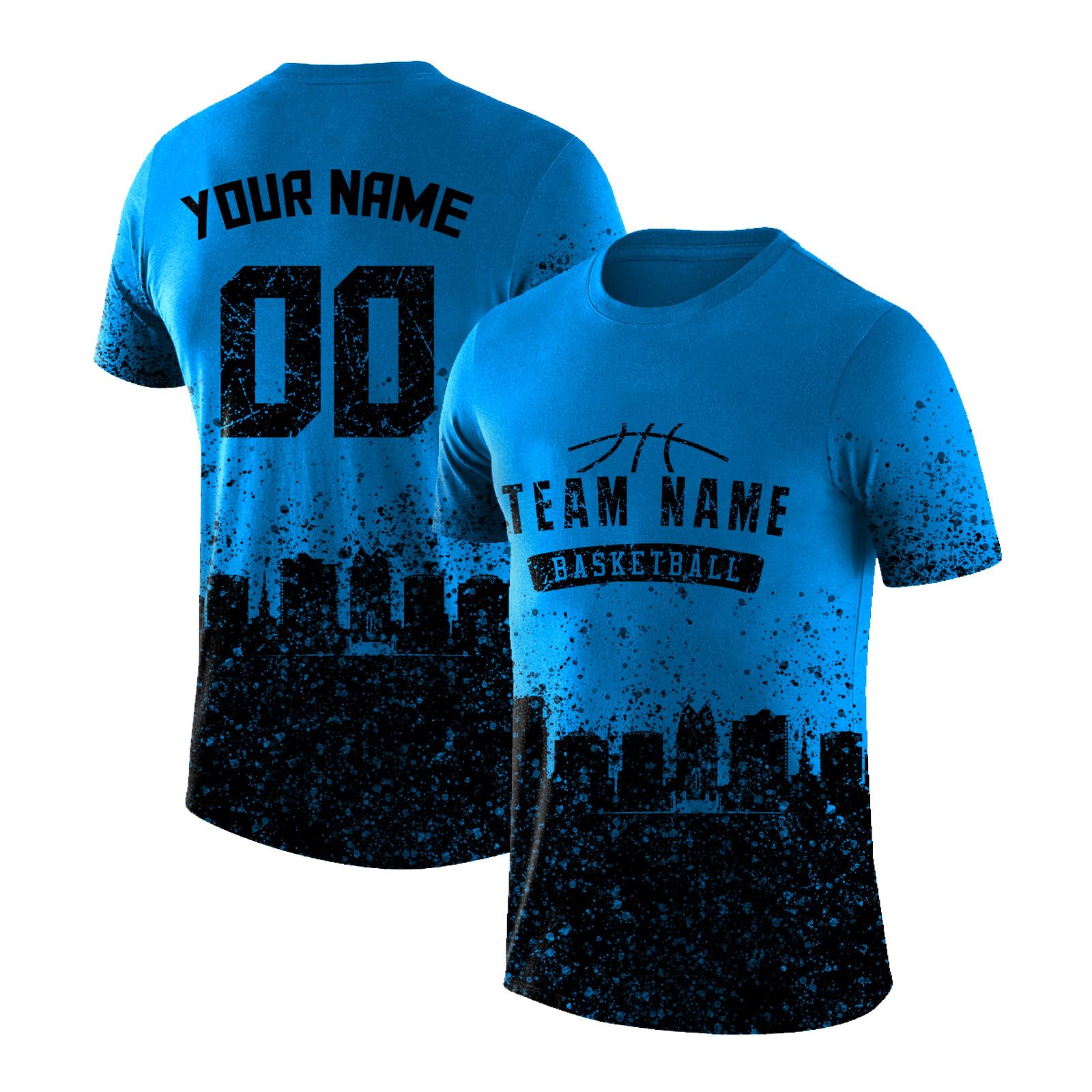 Custom Basketball City T-Shirt - Personalized Team Graffiti Short Sleeve Tee with Name & Number - Perfect Gift for Basketball Fans - Game Day, Streetwear & Fan Apparel