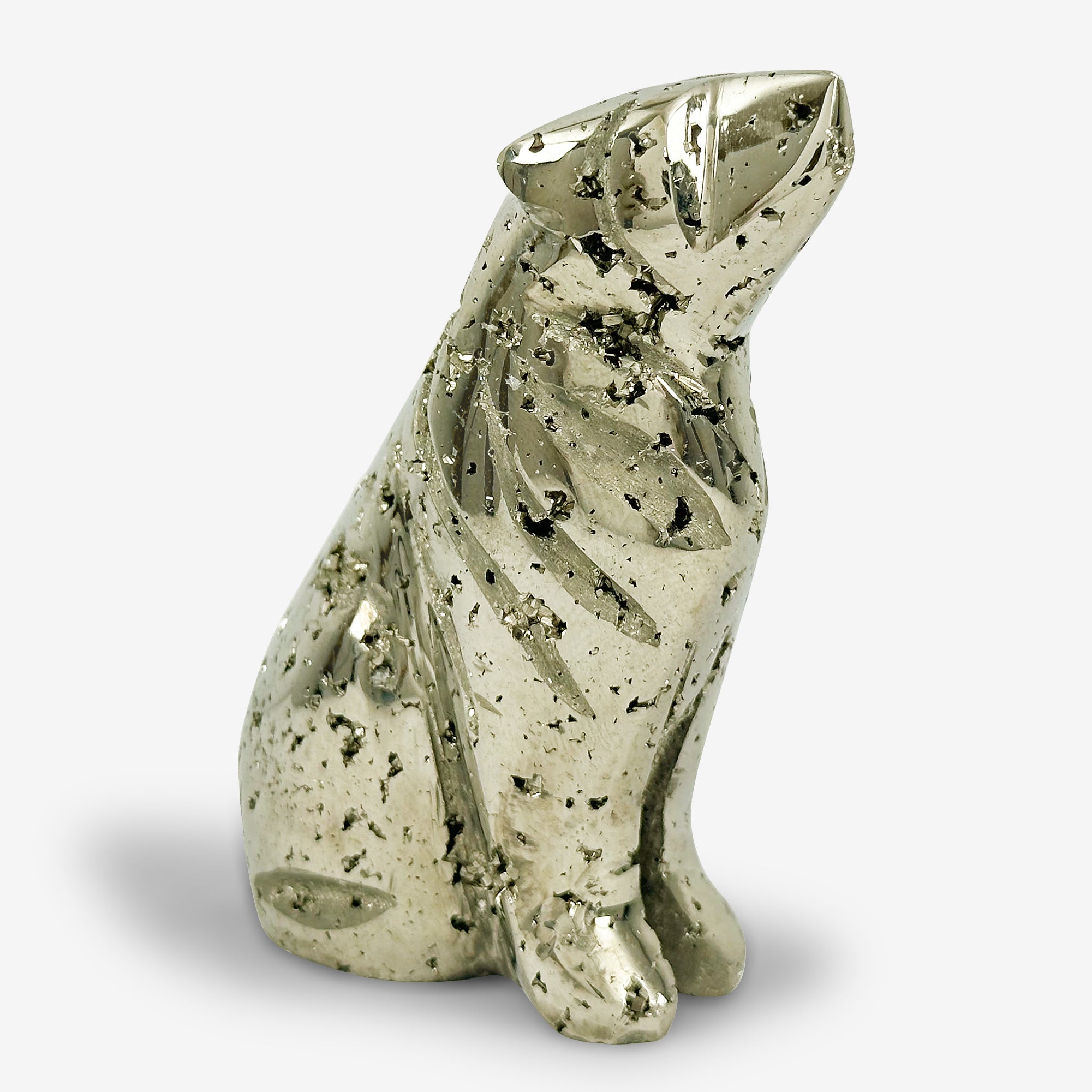 Hand Carved Pyrite Wolf Crystal Gemstone Carving - Natural Healing Stone for Home Decor, Meditation & Spiritual Gifts