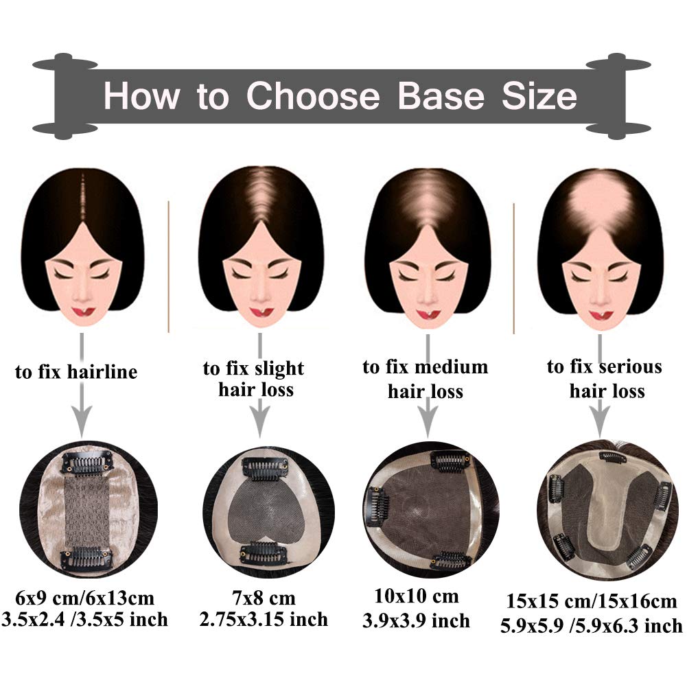 Benehair Clip-in Human Hair Toppers for Women - 100% Real Silk Base Handmade Hair Pieces for Thinning & Grey Hair - 18
