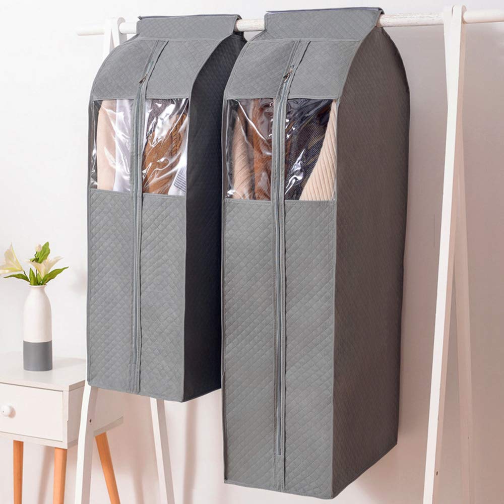 **HQAA Large Garment Rack Cover - Heavy-Duty Closet Storage Bag with Two-Way Metal Zippers & Magic Tape (52×30×90cm, Grey) - Perfect for Wardrobe Organization, Travel & Seasonal Clothing Protection**