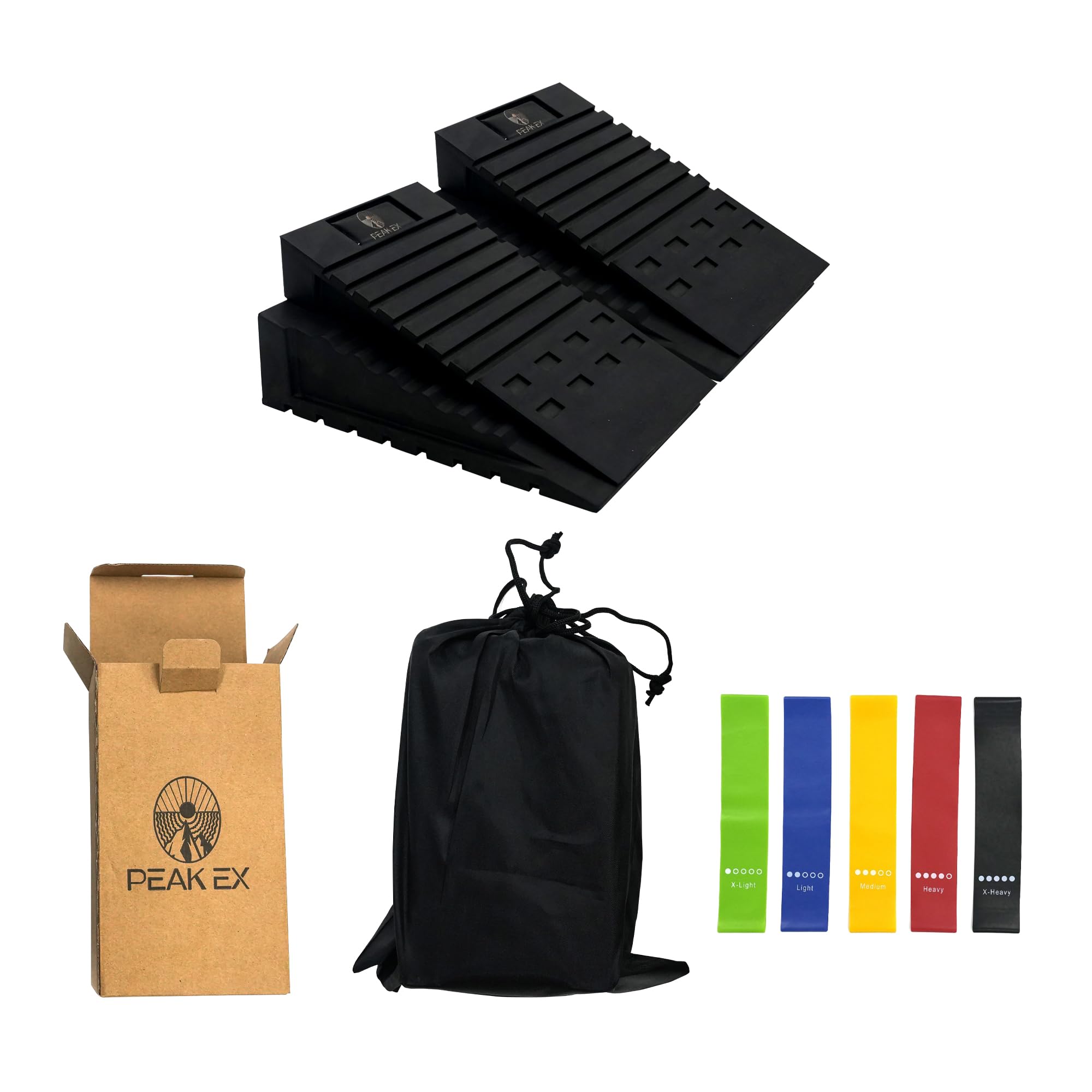 2-Pack Squat Wedge Blocks with 5 Resistance Bands - Heel Elevated Workout Wedges for Weightlifting, Yoga & Calf Stretching | Slant Board for Squat Exercises | Perfect for Home Gym, CrossFit & Physical Therapy