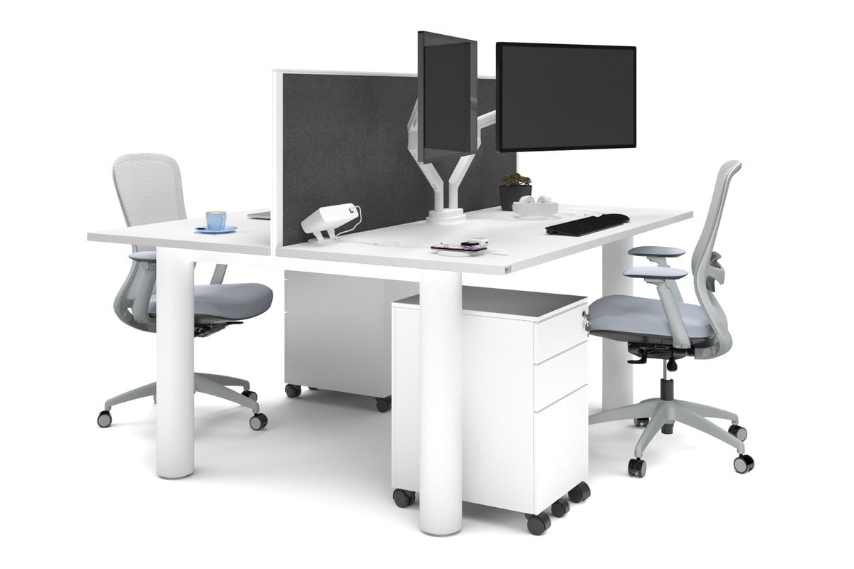 Quadro Cylinder Leg 2 Person Office Workstation Desk - 1600L x 700W - Modern Shared Workspace Solution for Collaborative Teams & Coworking Spaces