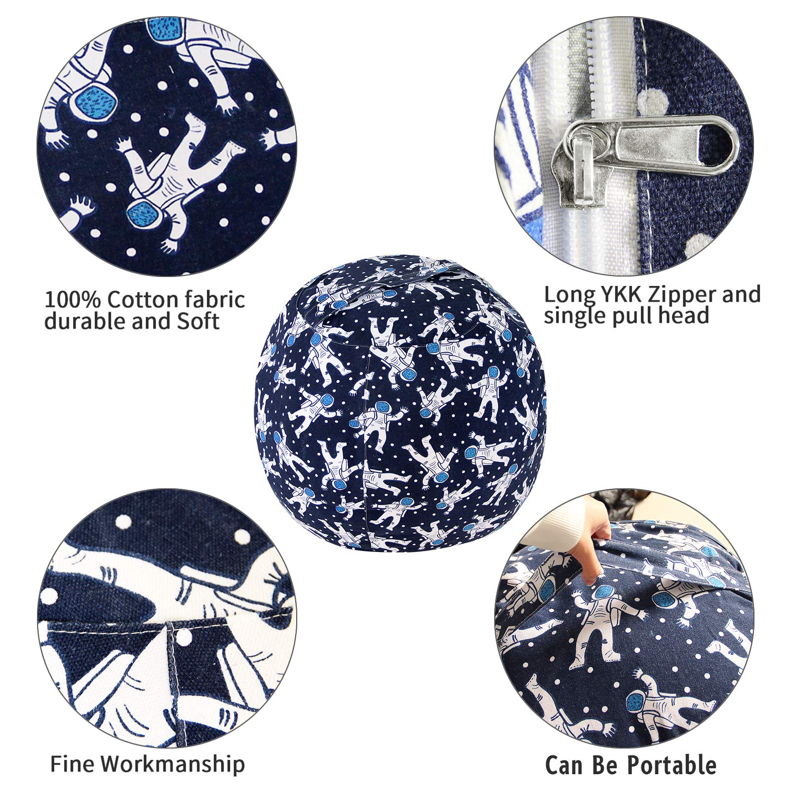 Miaowater 2-Pack Stuffed Animal Storage Bean Bag Chair Cover - Cotton Canvas Organizer with Zipper for Kids & Adults Room - Blue Astronaut Design 24 Inch - Perfect for Playroom, Bedroom & Dorm Organization