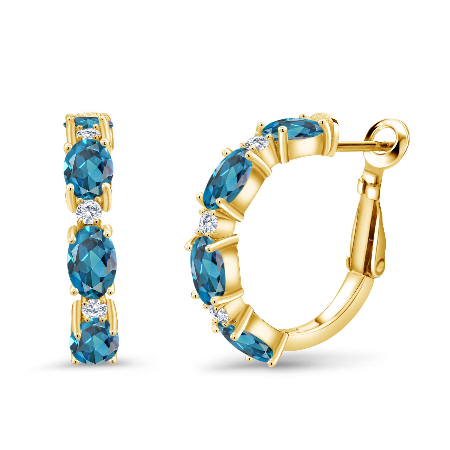 5.03 Ct London Blue Topaz & Lab-Grown Diamond Hoop Earrings - 18K Gold Plated Sterling Silver - Elegant Dangle Earrings for Women - Perfect for Weddings, Parties & Special Occasions