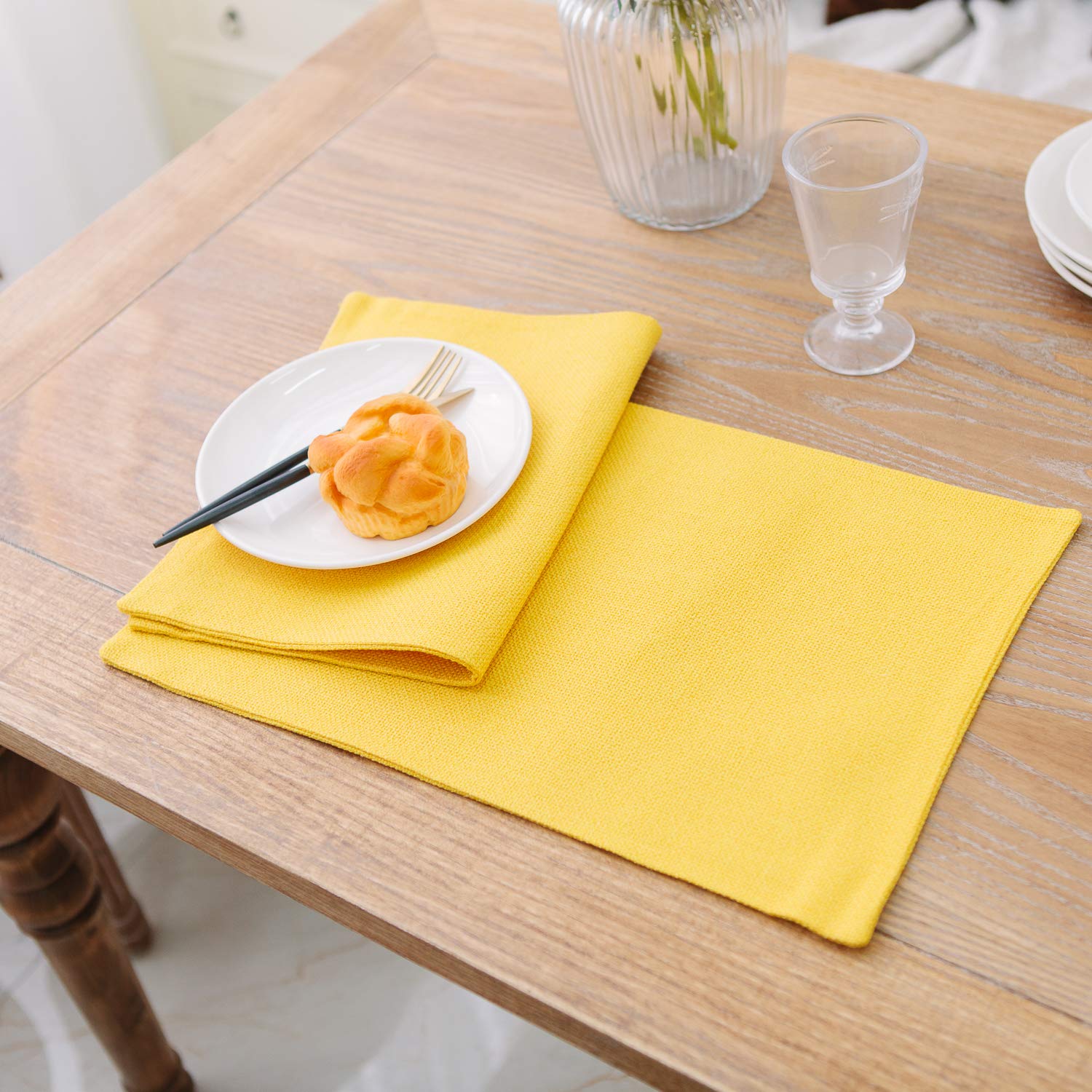 4-Piece Soft Handmade Faux Linen Placemats Set - Heat Resistant 12x18 Inch Table Mats for Dining & Kitchen - Elegant Yellow Home Decor (Perfect for Dinner Parties, Holiday Gatherings & Everyday Use)