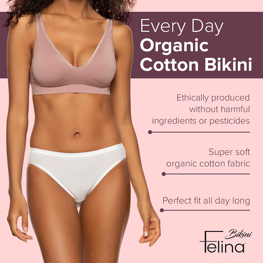 Felina Organic Cotton Bikini Underwear for Women - Soft Seamless Panties 6-Pack | Breathable Comfortable Underwear for Everyday Wear & Yoga