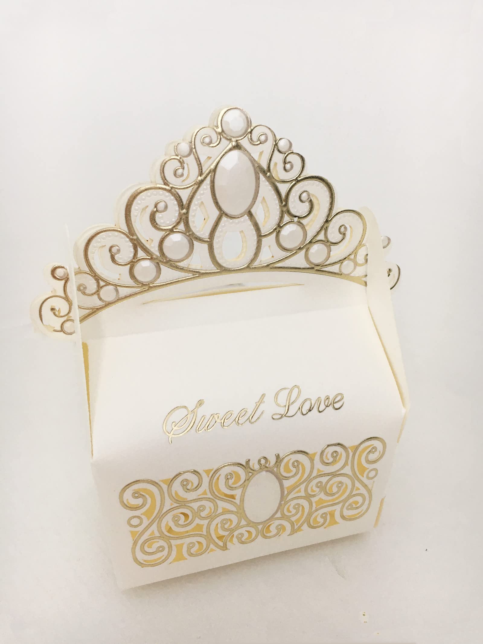 Shiny Glitter Crown Favor Boxes - 30pcs Wedding, Baby Shower & Party Favors (Ivory) for Candy & Gifts