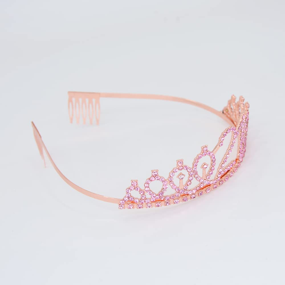 21st Birthday Sash & Crown Set - Rhinestone Tiara for Women | Funny 21st Birthday Party Favors & Supplies (Black Glitter/Rose Gold) | Perfect for Birthday Celebrations, Bachelorette Parties & Girls Night Out