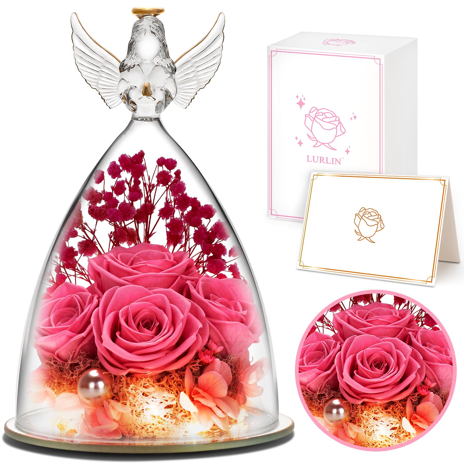 Valentine's Day Gifts for Women - Preserved Rose in Glass Dome with LED Light, Eternal Flower Gift for Mom, Wife, Girlfriend - Perfect for Mother's Day, Birthday, Anniversary & Christmas - Romantic Home Decor & Keepsake Present