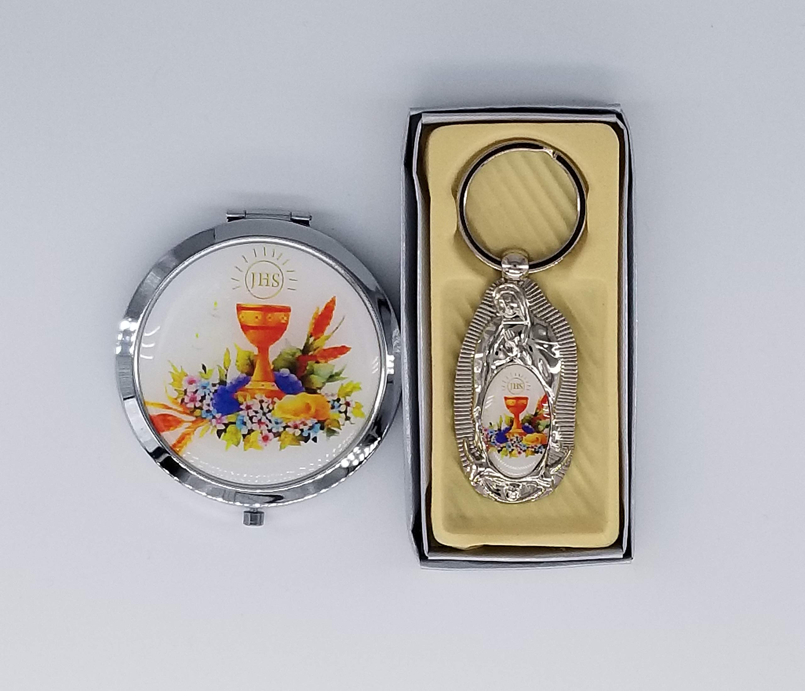 24-Piece First Communion Favors Set - 12 Religious Keychains & 12 Compact Mirrors with Holy Spirit Design | Perfect for Catholic Gifts, Baptism Party Favors, and Christian Celebrations