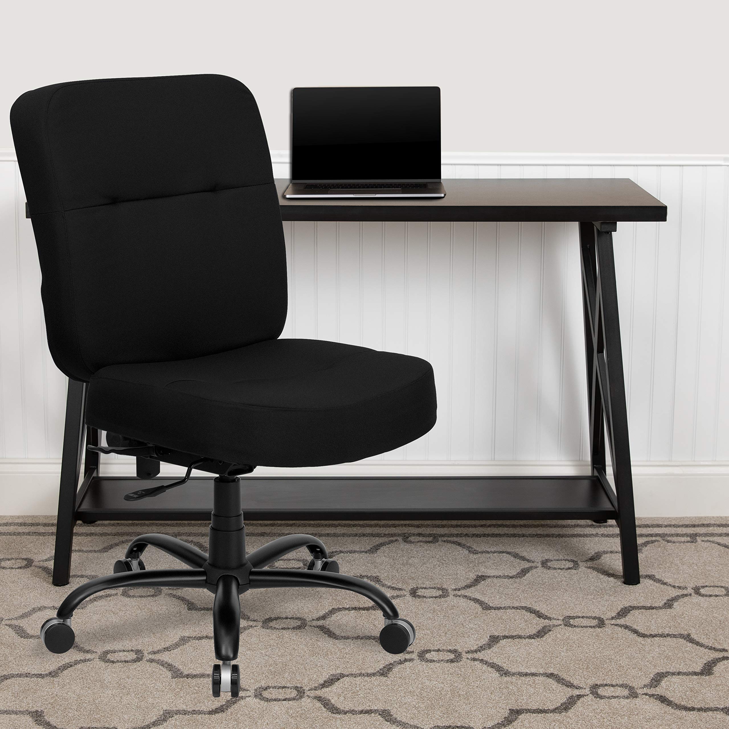Flash Furniture HERCULES Series Big & Tall 400 lb. Capacity Black Fabric Executive Swivel Ergonomic Office Chair with Rectangular Back - Perfect for Home Office, Gaming, and Professional Workspaces