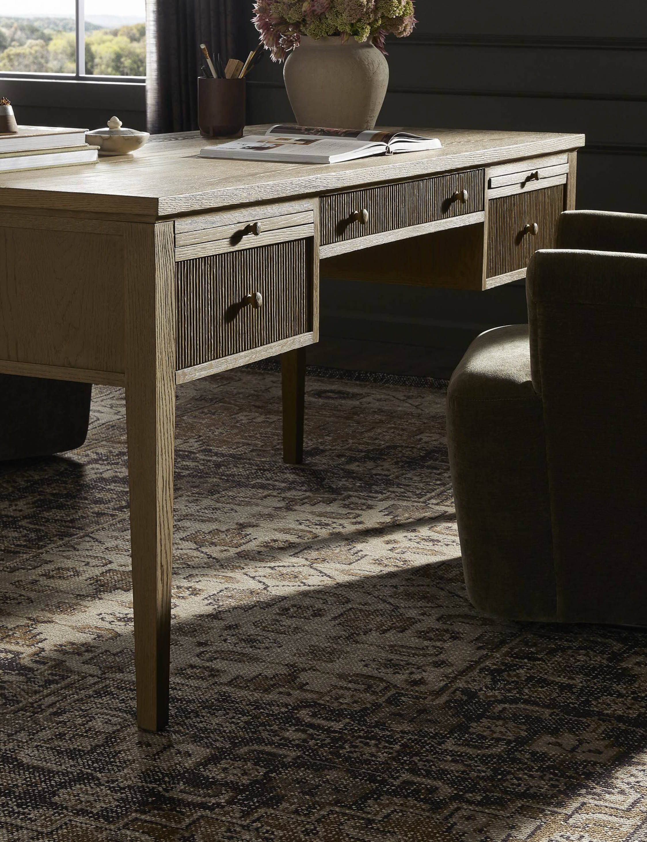 Amber Lewis x Four Hands Bush Desk - Modern Wooden Writing Desk for Home Office, Study & Workspace - Perfect for Remote Work & Small Spaces