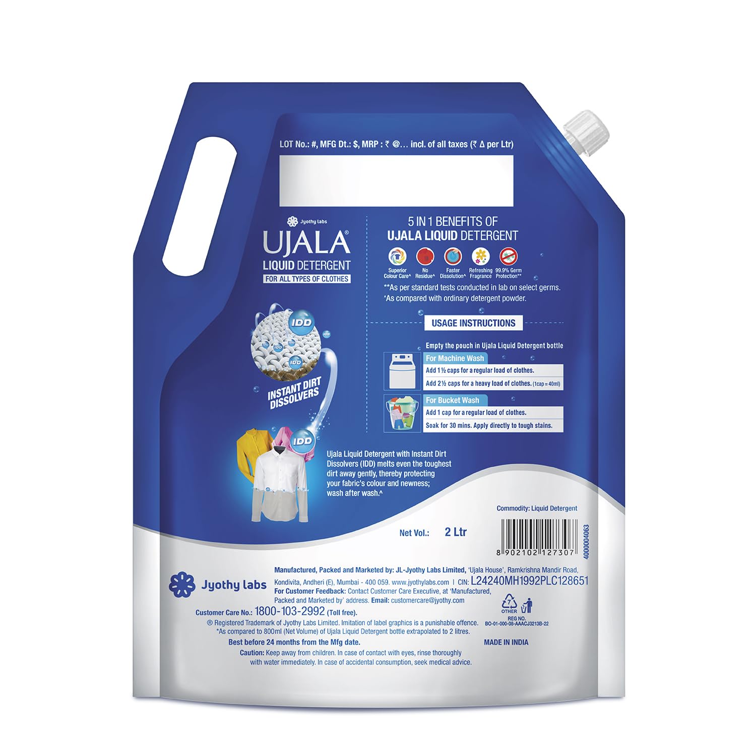 Ujala Top Load Liquid Detergent Super Saver 2L Refill Pack - Powerful Stain Removal, Color Protection & Fresh Fragrance | Best for Bucket Washing & Top Load Machines | Perfect for Family Laundry, Heavy-Duty Cleaning & Everyday Use