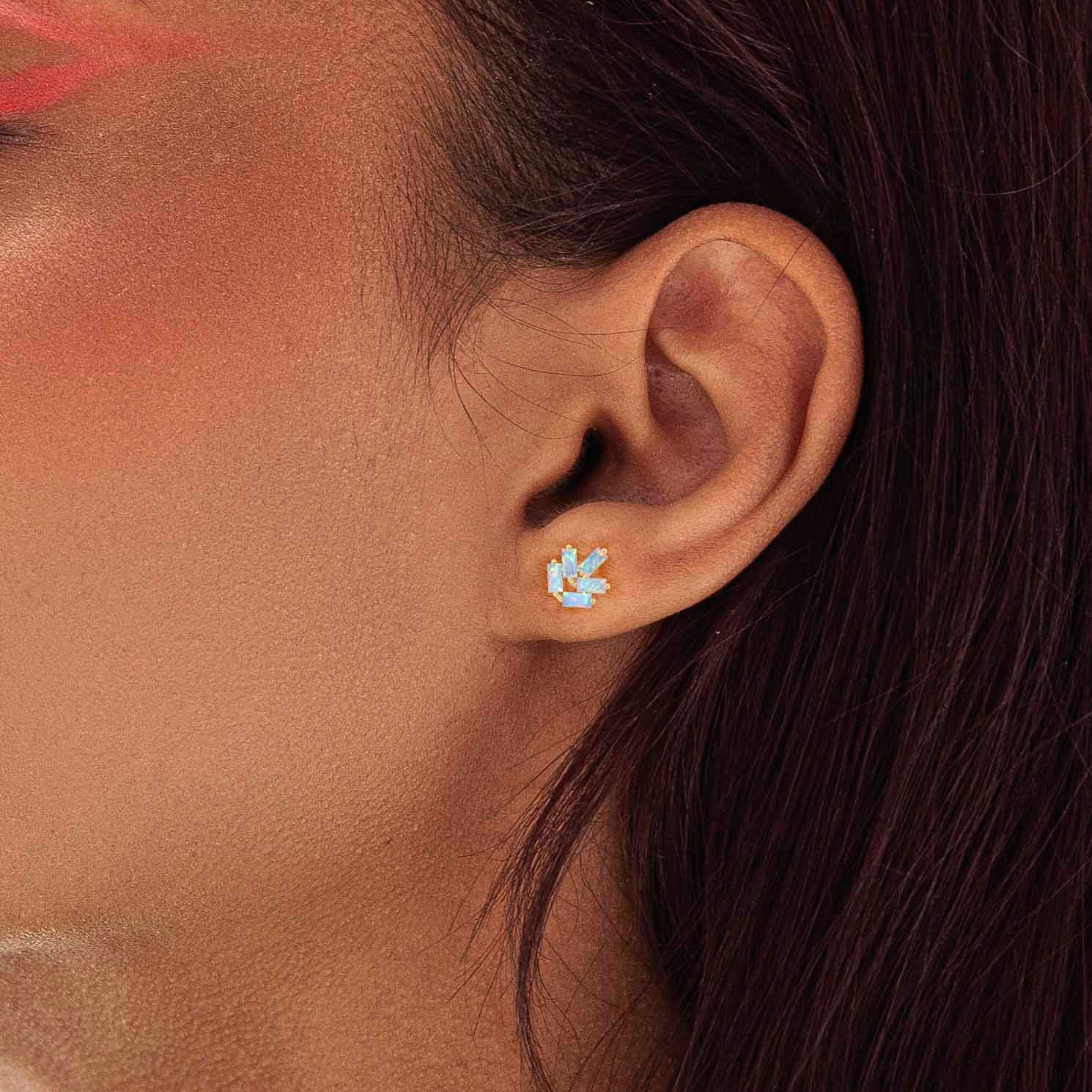 Natural White Opal Baguette Leaf Stud Earrings – Dainty & Elegant Jewelry for Women, Perfect for Everyday Wear, Parties, and Special Occasions