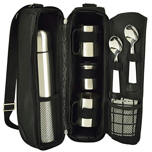 Premium Insulated Black Tote Bag with Vacuum Flask for Coffee & Tea - Perfect for Picnics, Camping, Hiking and Outdoor Adventures