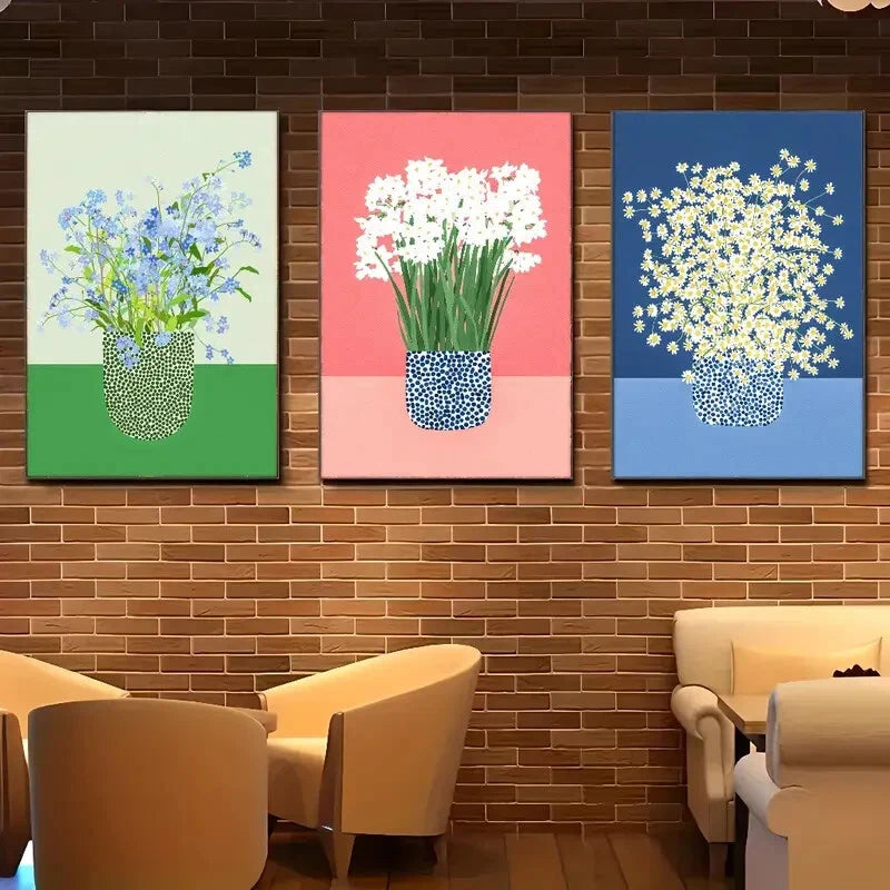 3-Piece Floral Canvas Wall Art - Metal Print Ready to Hang - Modern Home Decor for Living Room, Bedroom & Office