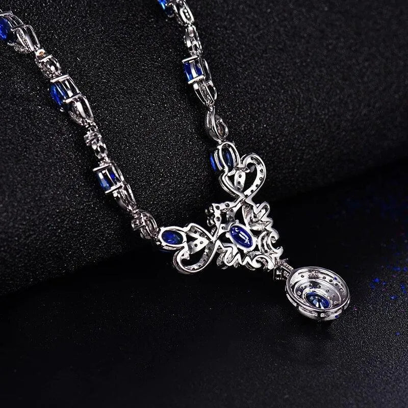 18K White Gold Women's Sapphire Pendant Necklace with 5.68Ct Natural Oval Sapphire & Diamond Accents - Perfect for Anniversary Gifts, Party Jewelry & Special Occasions