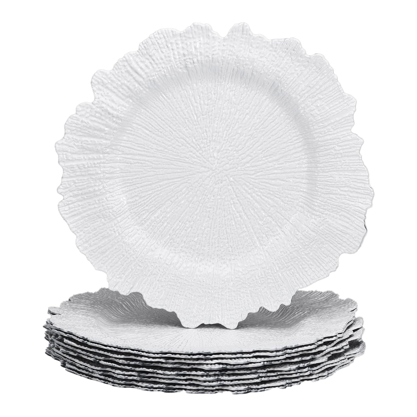 uxcell 10-Pack 13 Inch White Plastic Floral Charger Plates for Wedding, Party & Dinner Table Decor - Bulk Round Decorative Plates for Elegant Event Settings