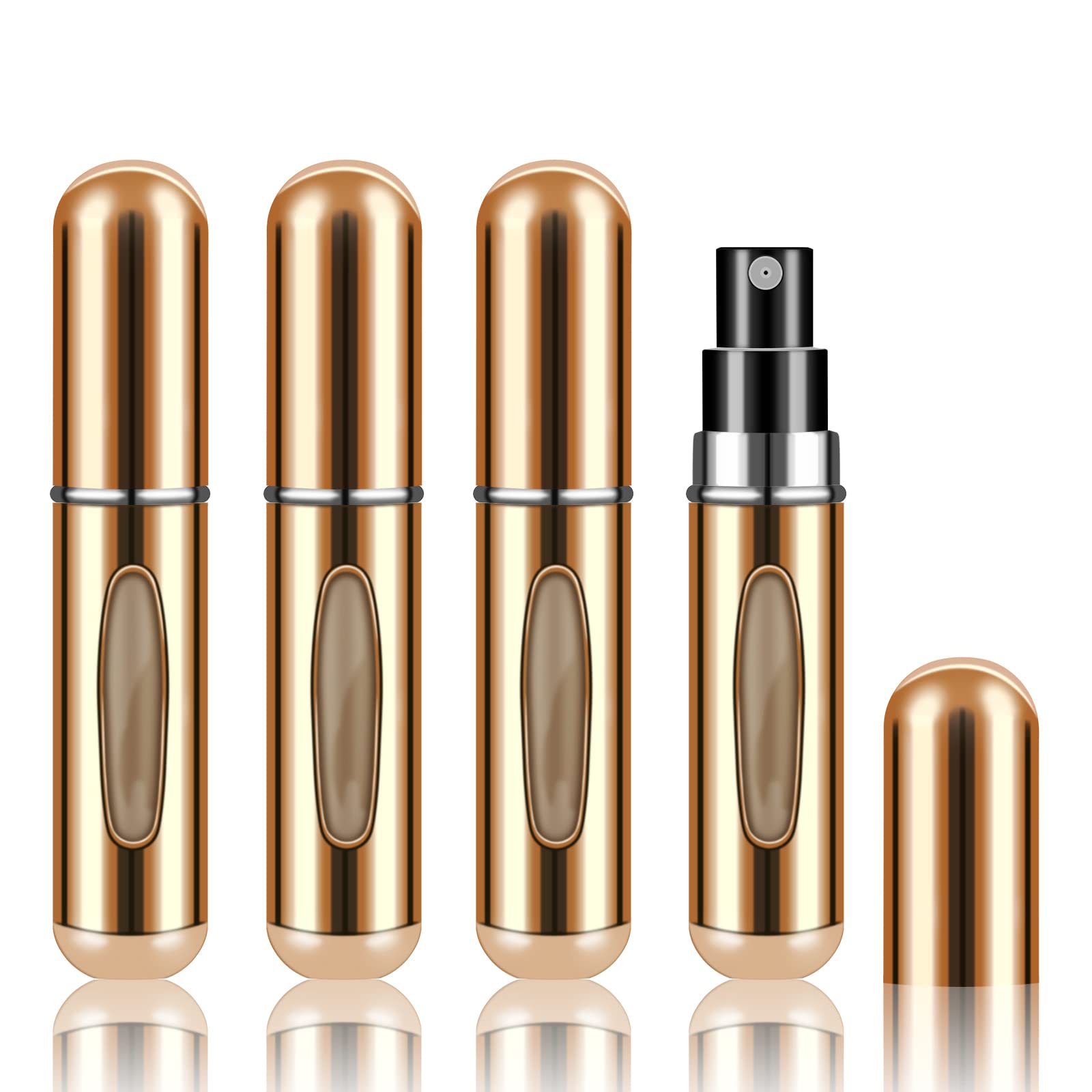 4Pcs Refillable Perfume Atomizer Bottles - Portable 5ml Travel Perfume Spray Bottles for Women & Men, Leak-Proof Mini Perfume Dispensers (Gold) - Perfect for Travel, Gym, Office & Daily Touch-Ups