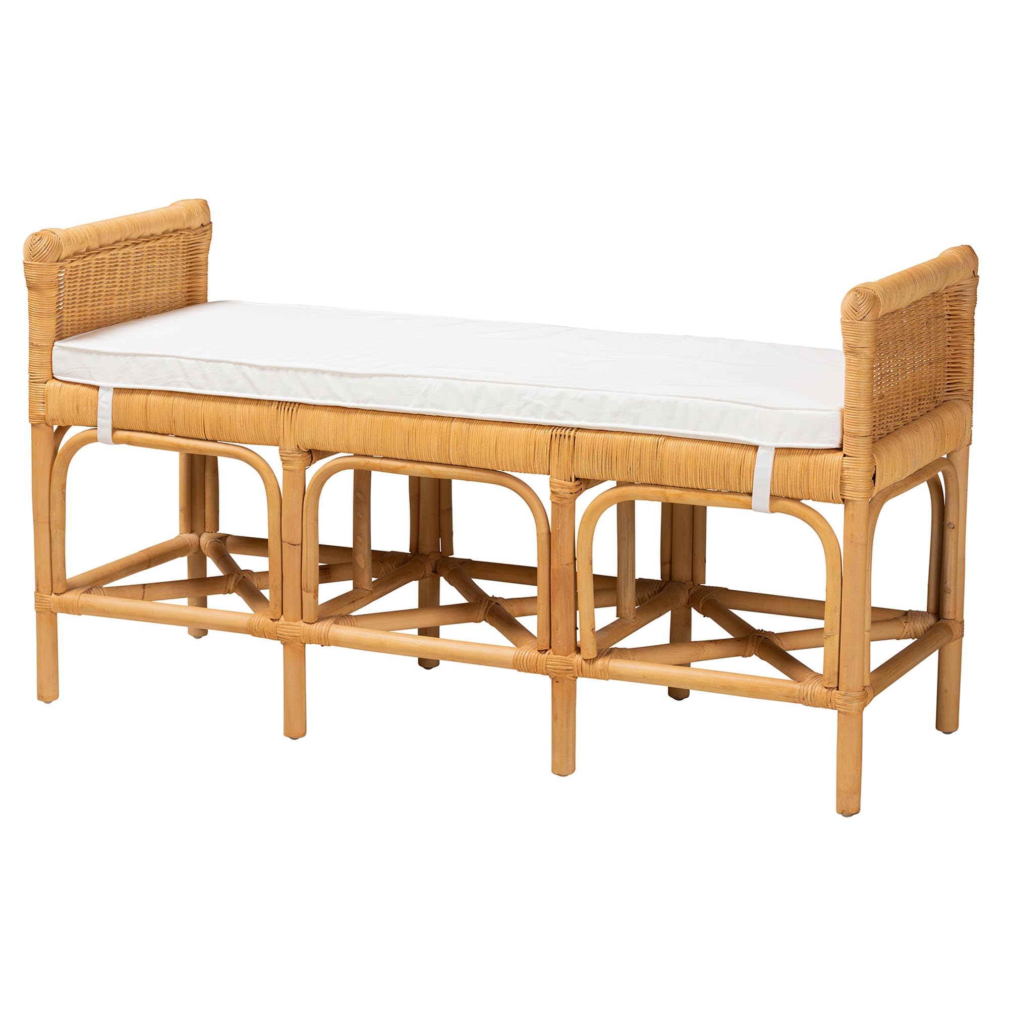Bali & Pari Nairi Natural Rattan Accent Bench - Light Honey Color, Handwoven Wicker Stool - Perfect for Bedroom, Living Room, or Outdoor Patio Decor
