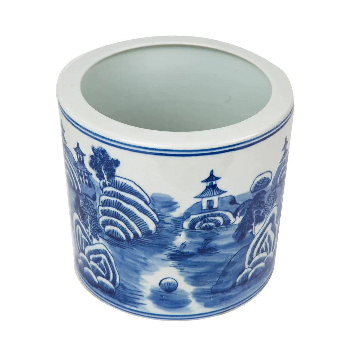 Blue and White Mountain Pagoda Orchid Porcelain Flower Pot - Elegant Hand-Painted Ceramic Planter for Orchids, Home Decor, and Gift Ideas - Perfect for Indoor Plants, Office Decor, and Feng Shui Arrangements