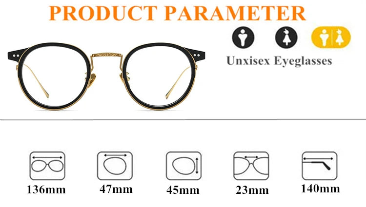 Black Titanium Unisex Round Full Rim Eyeglasses Frame 7285 - Lightweight & Durable for Reading, Driving & Everyday Use
