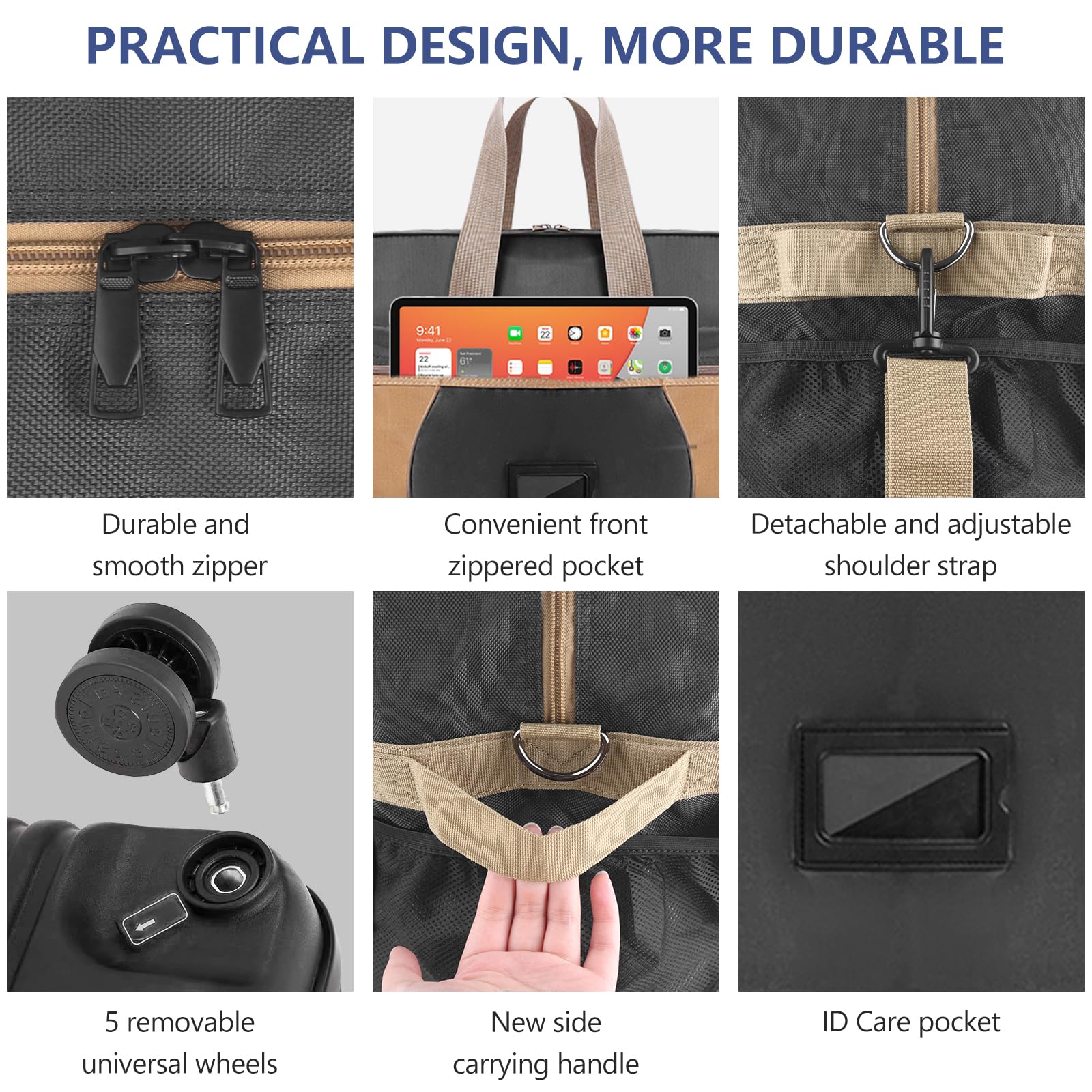 Expandable 143L Collapsible Suitcase with Wheels - Waterproof Travel Luggage with Hidden Pull Handle & Removable Silent Spinner Wheels - Foldable Rolling Suitcase for Air Travel, Business Trips, and Home Storage