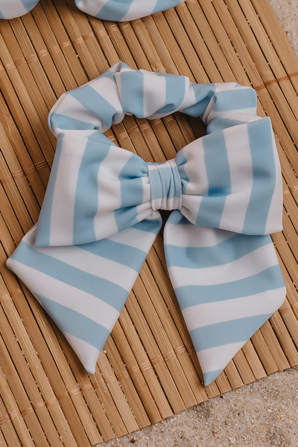 Blue Stripes Hair Bow Scrunchie - Elegant Hair Accessory for Women & Girls | Perfect for Parties, Weddings & Everyday Style